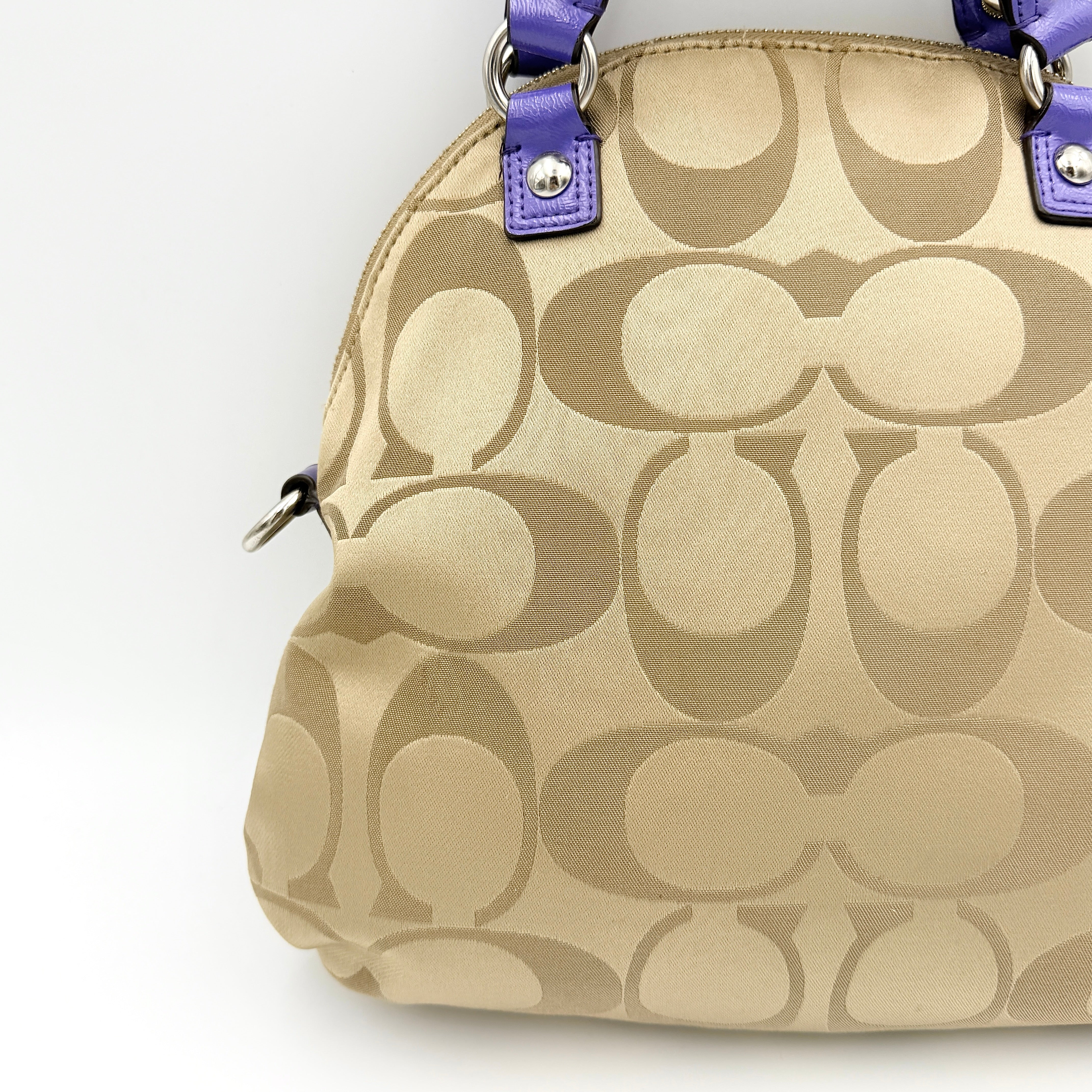 Coach 2Way Signature Poppy Satchel Handbag Beige/Purple
