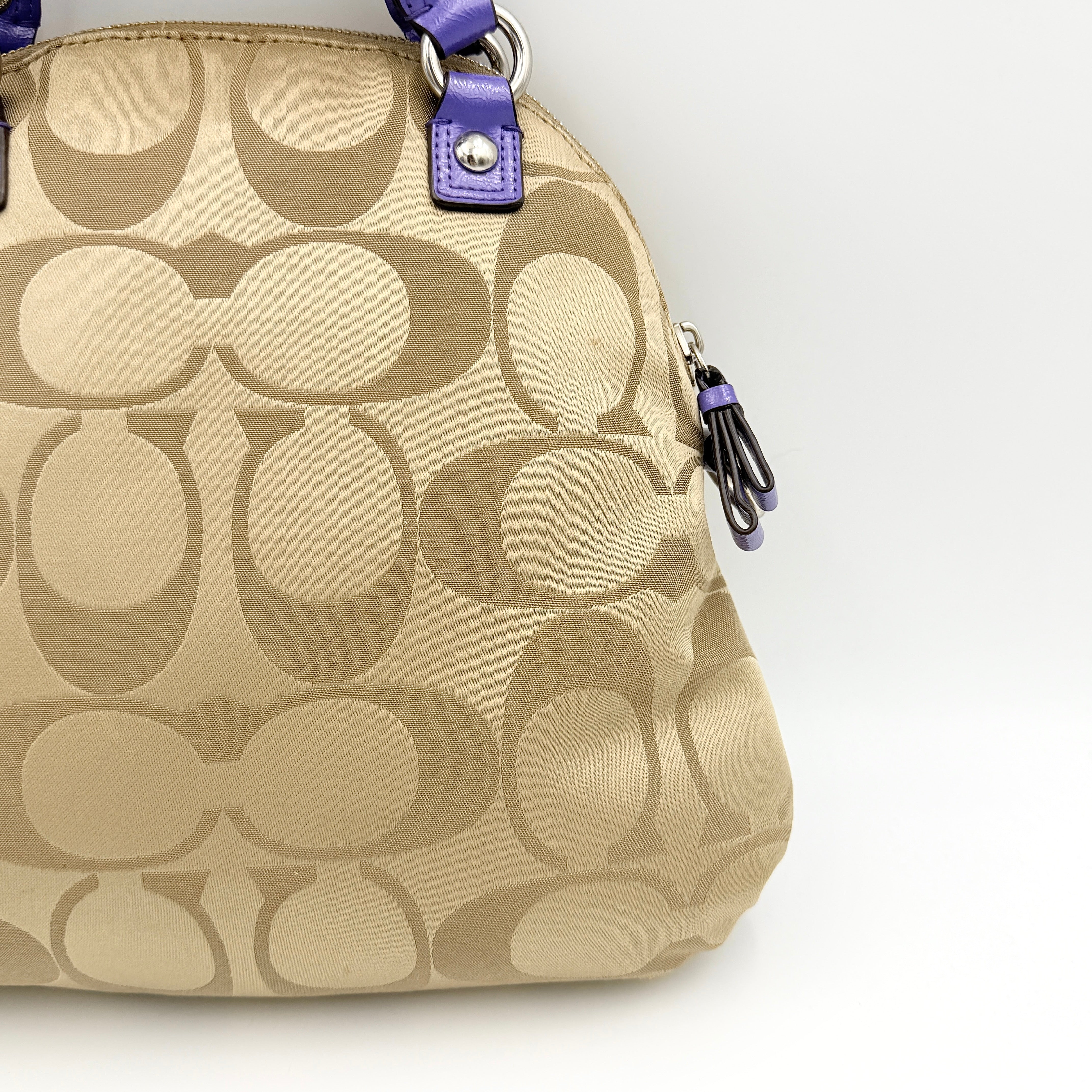 Coach 2Way Signature Poppy Satchel Handbag Beige/Purple