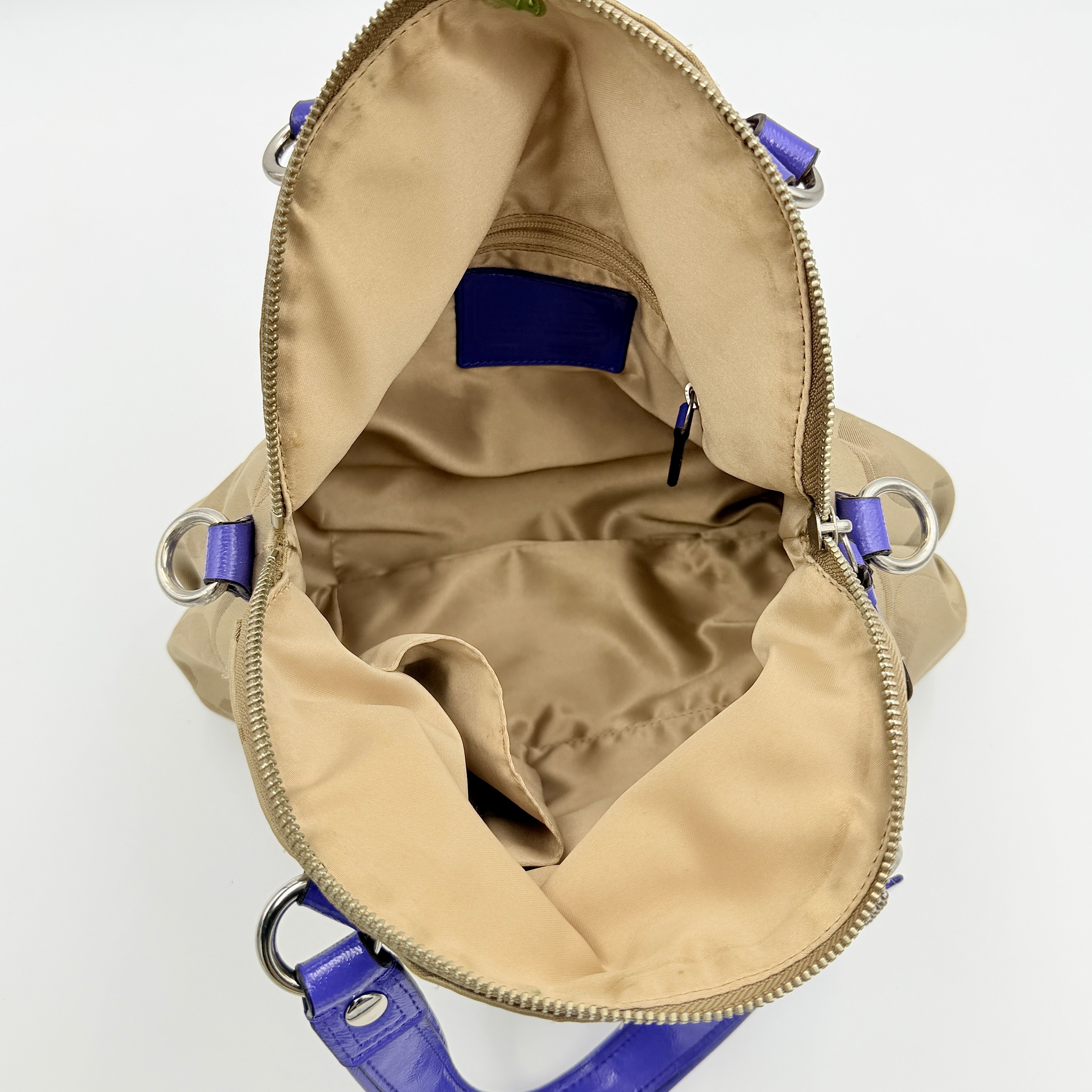 Coach 2Way Signature Poppy Satchel Handbag Beige/Purple