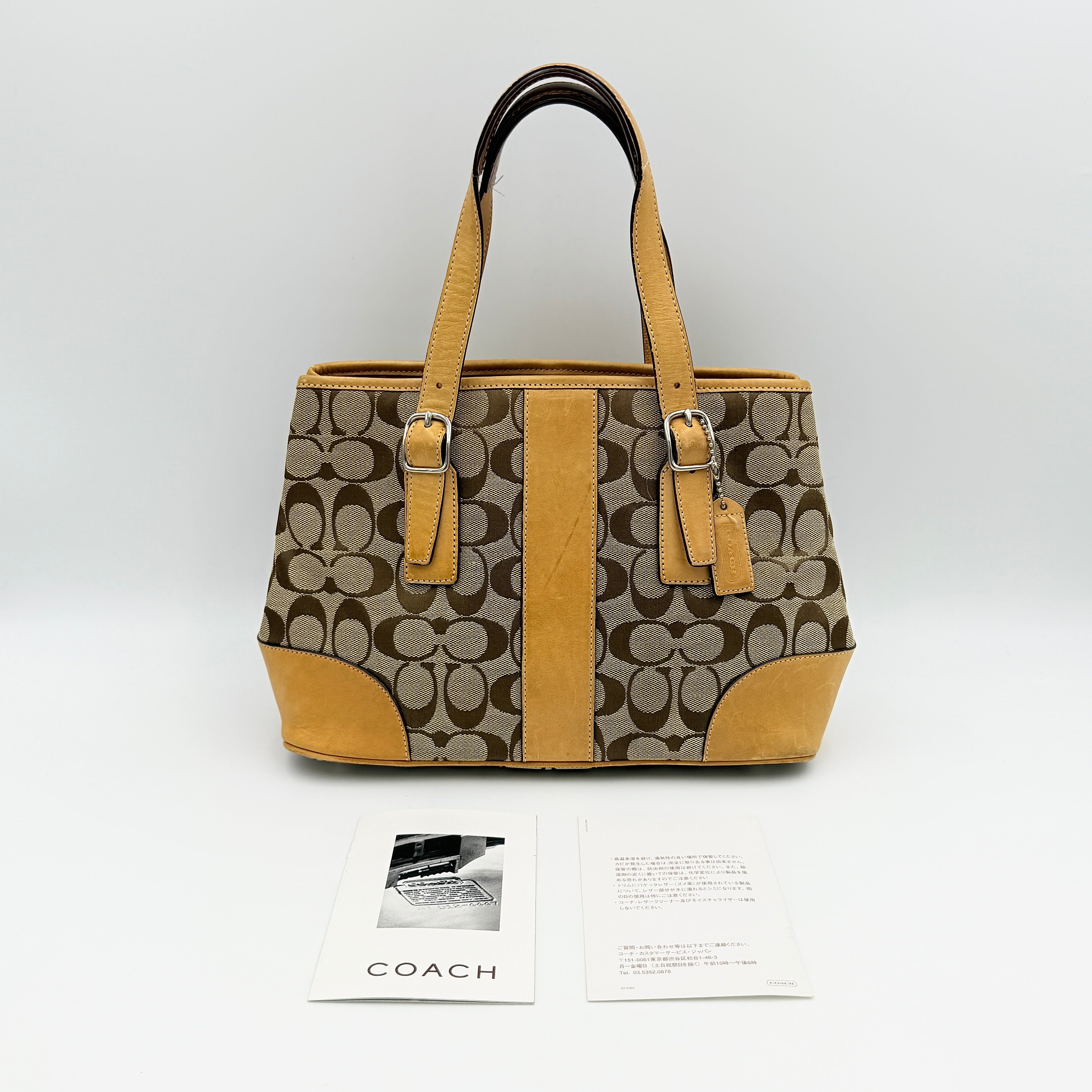 Coach Signature Stripe Carryall Handbag Beige/Tan