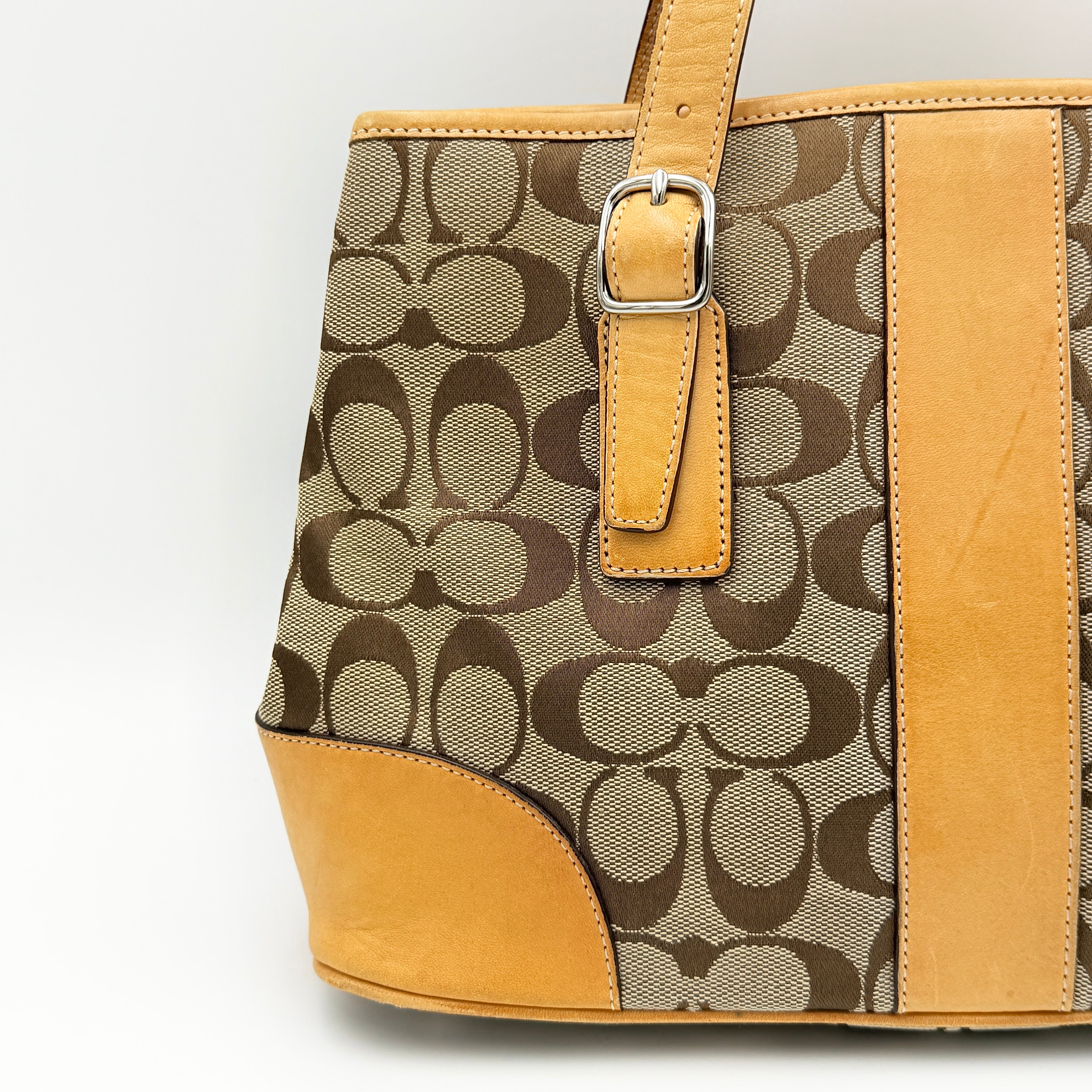 Coach Signature Stripe Carryall Handbag Beige/Tan