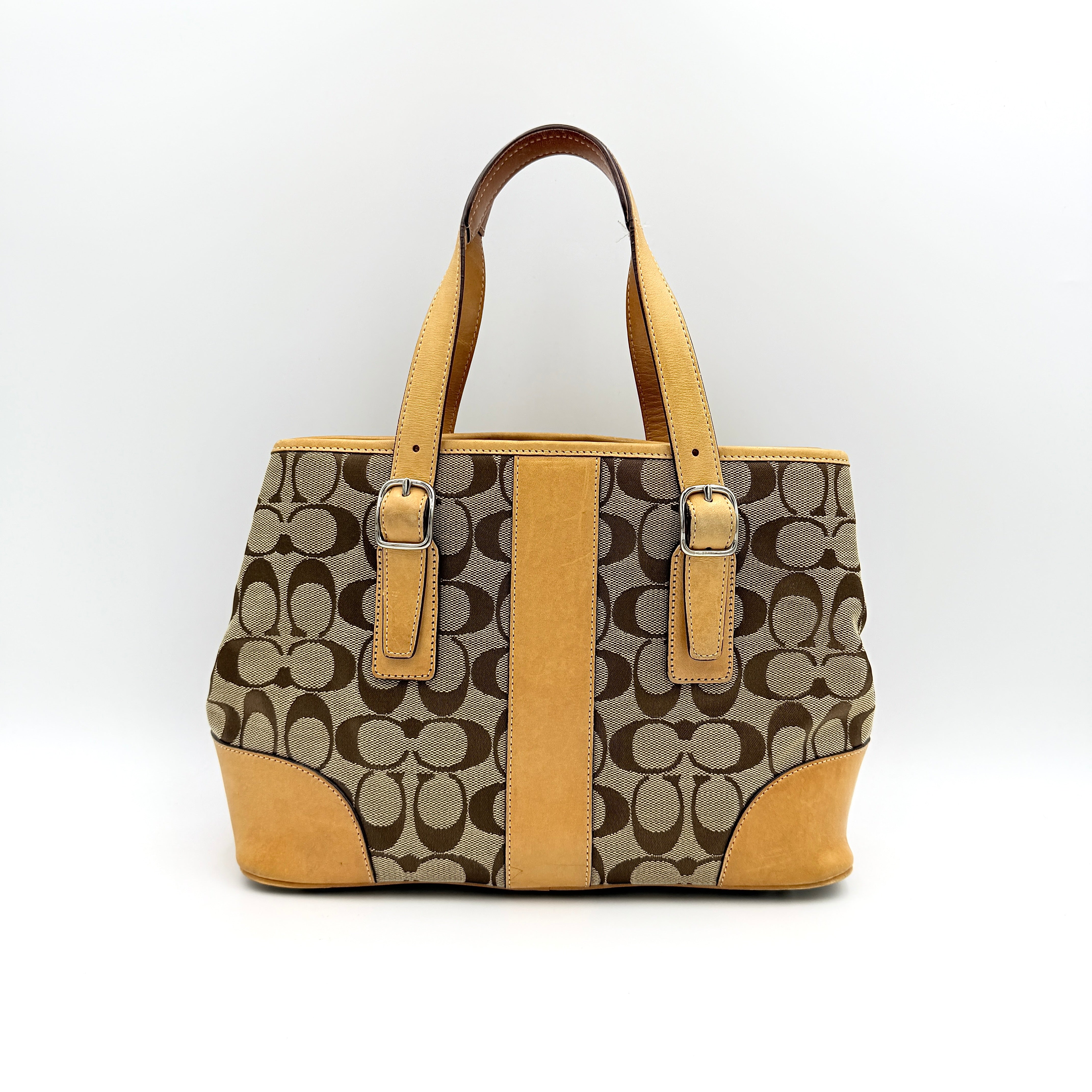 Coach Signature Stripe Carryall Handbag Beige/Tan