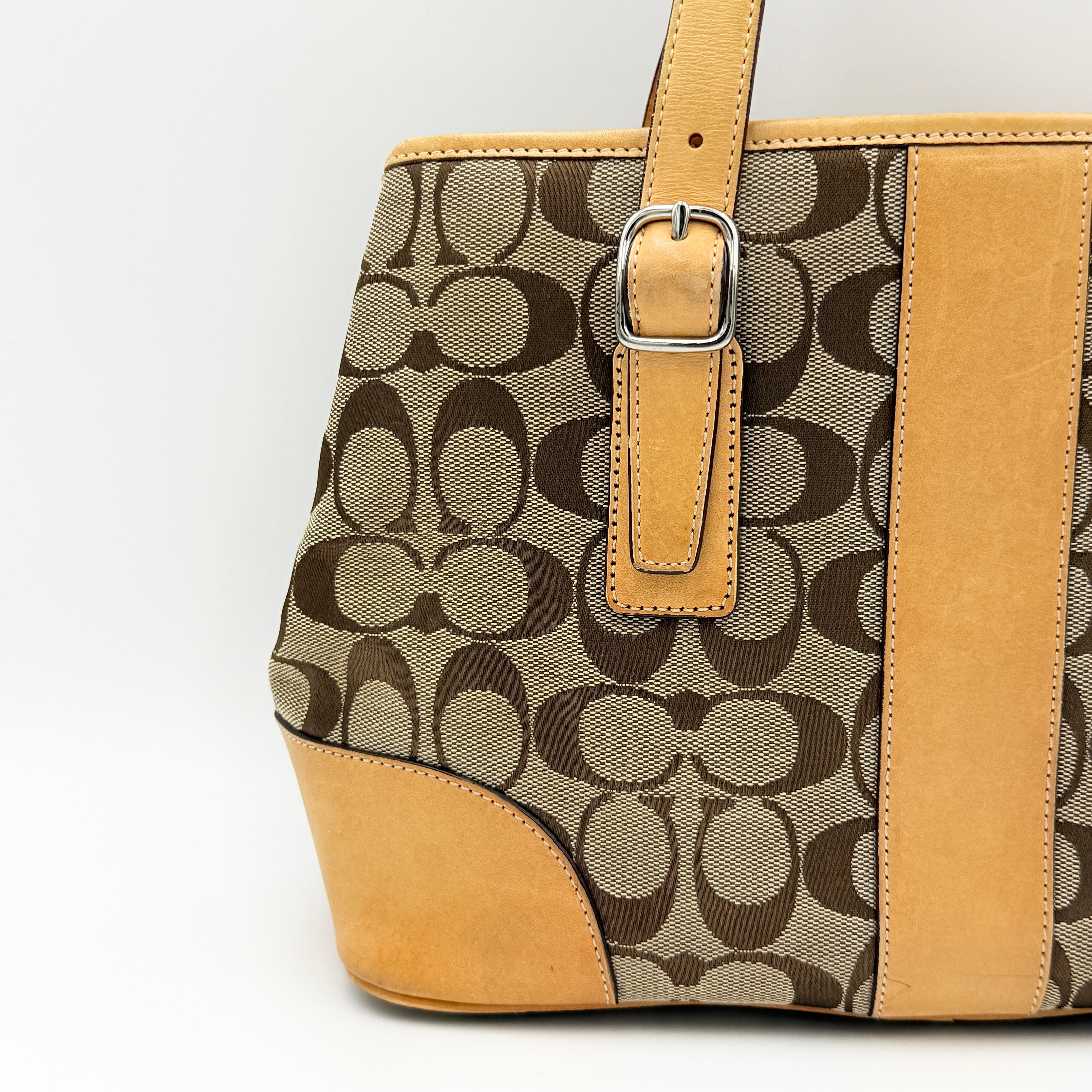 Coach Signature Stripe Carryall Handbag Beige/Tan