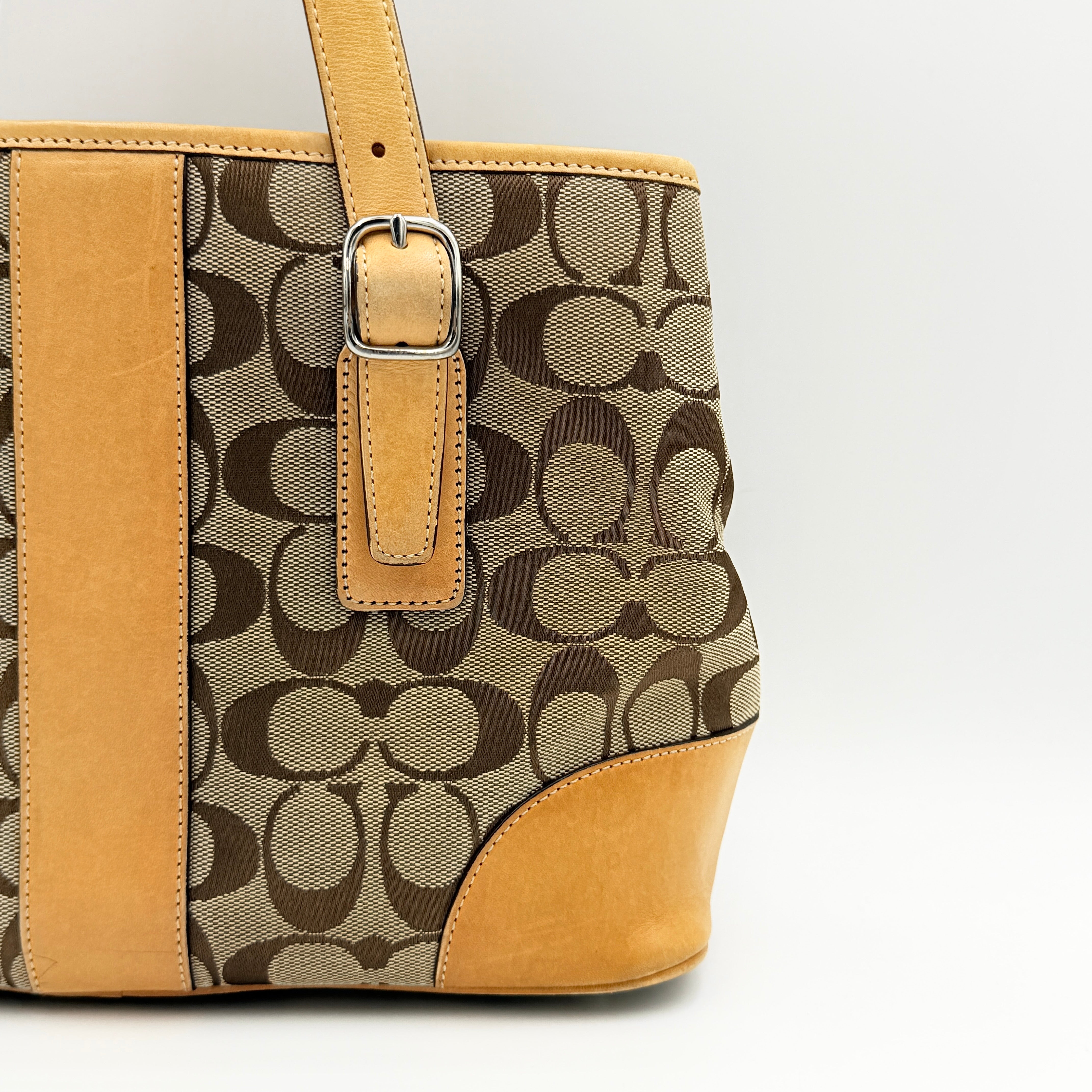 Coach Signature Stripe Carryall Handbag Beige/Tan