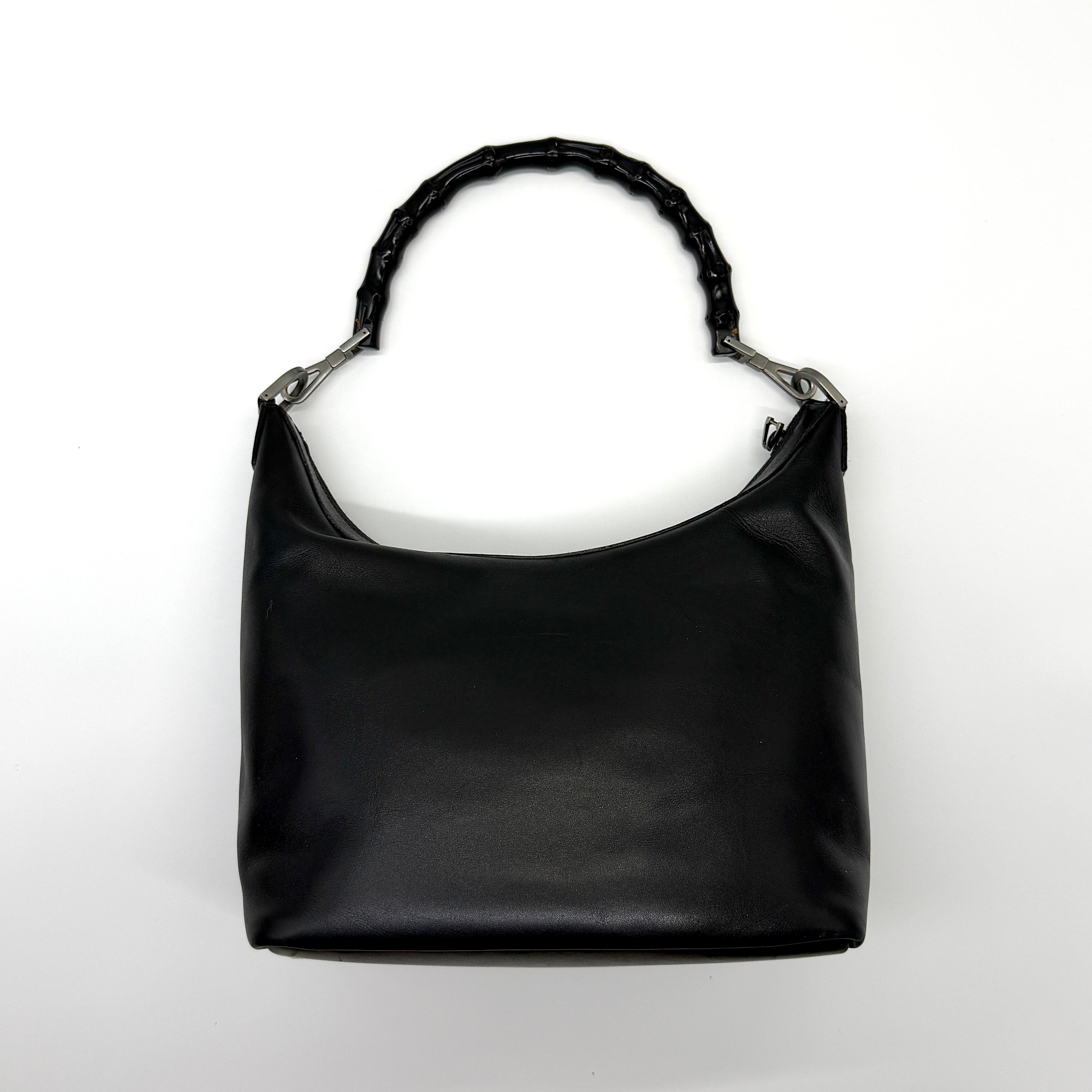 Gucci Hobo Leather Bamboo Shoulder Bag Black
