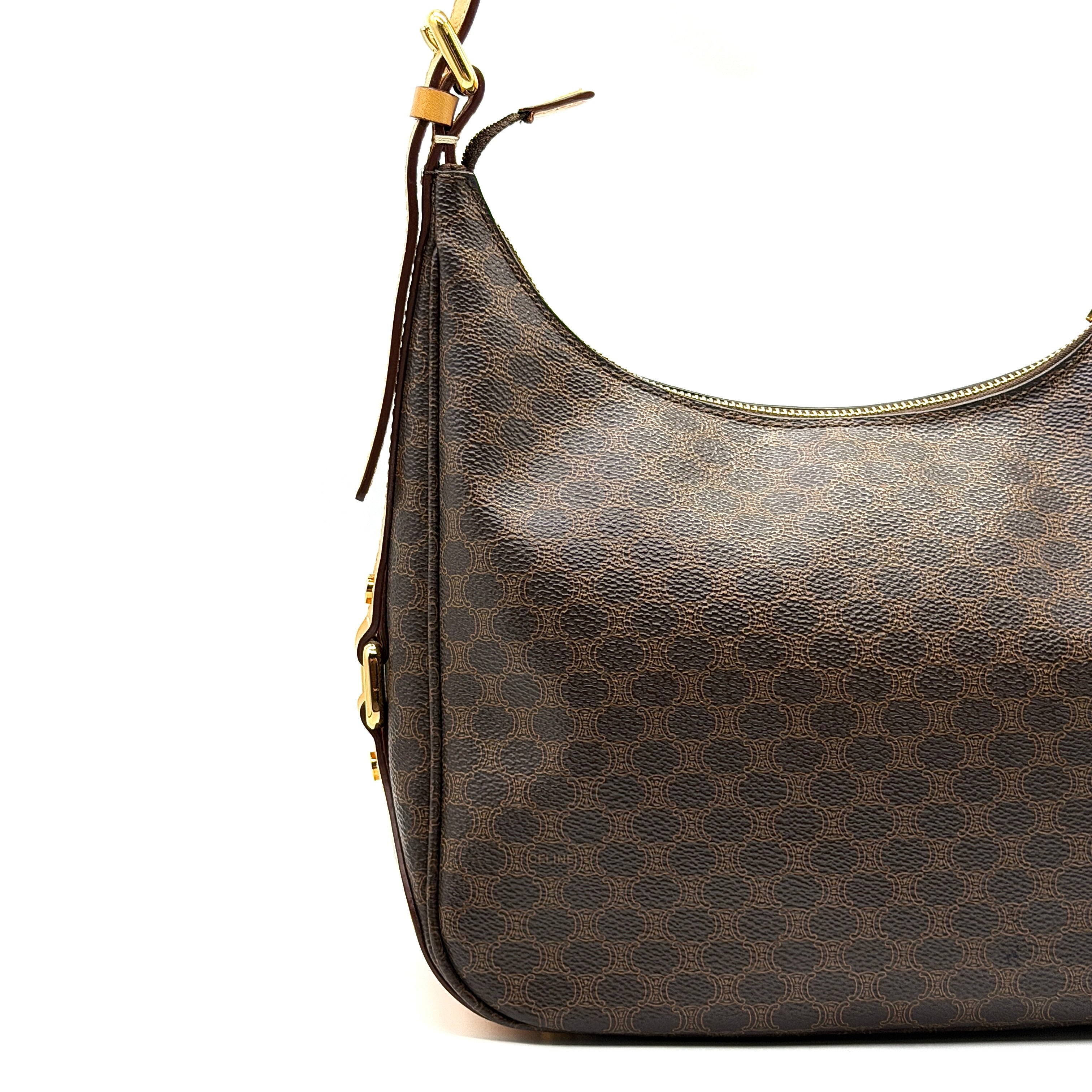 Celine Triomphe Macadam Hobo Shoulder Bag Brown