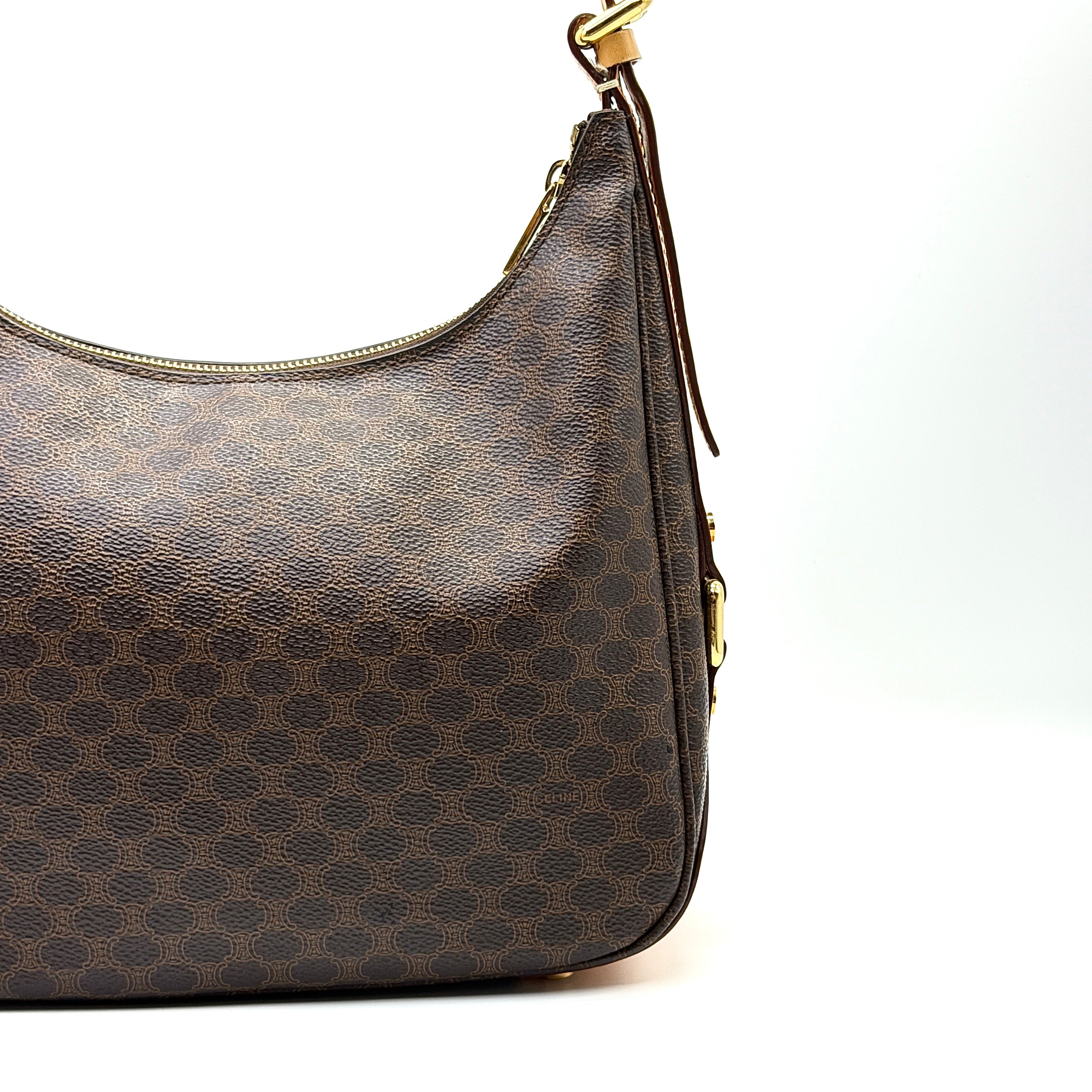 Celine Triomphe Macadam Hobo Shoulder Bag Brown