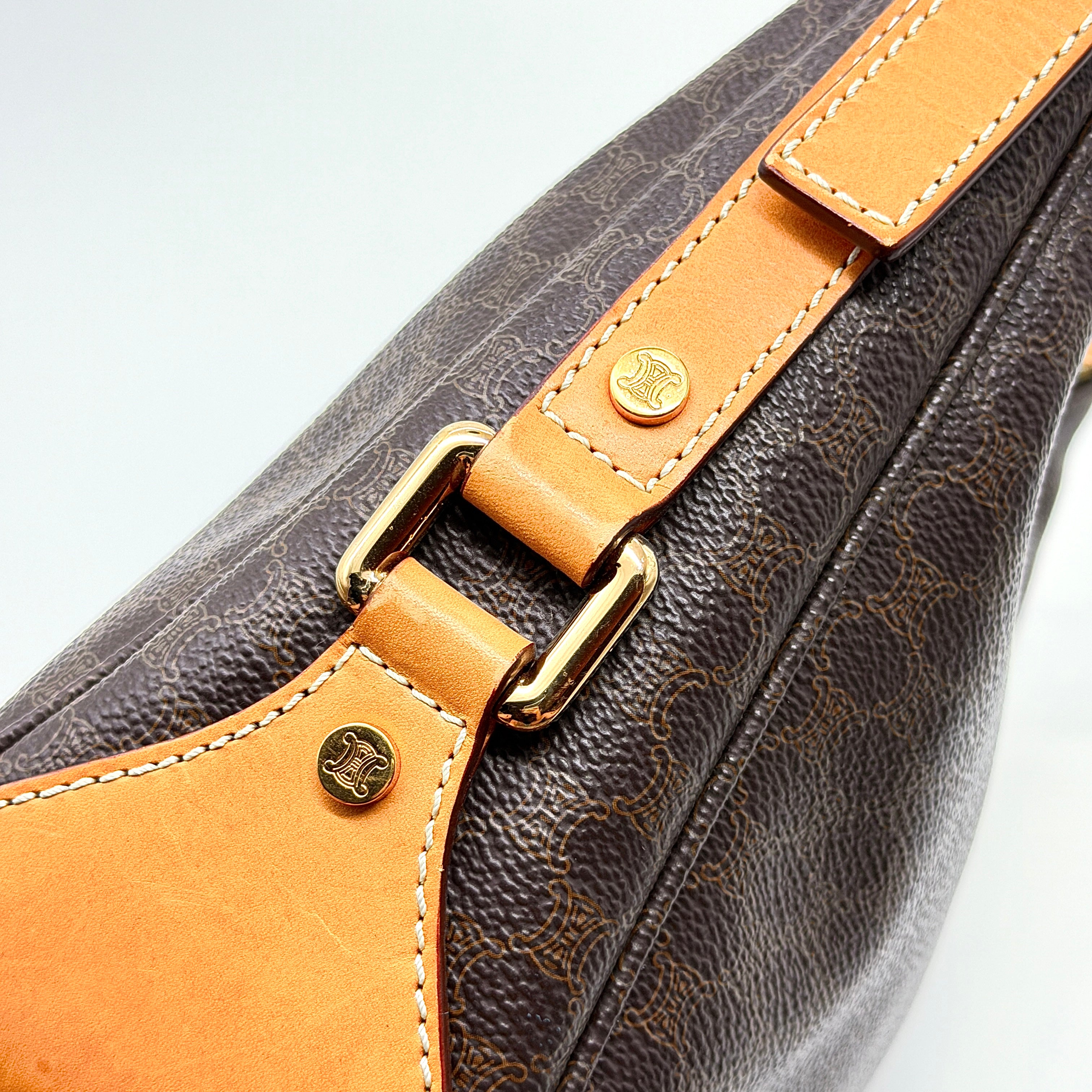 Celine Triomphe Macadam Hobo Shoulder Bag Brown