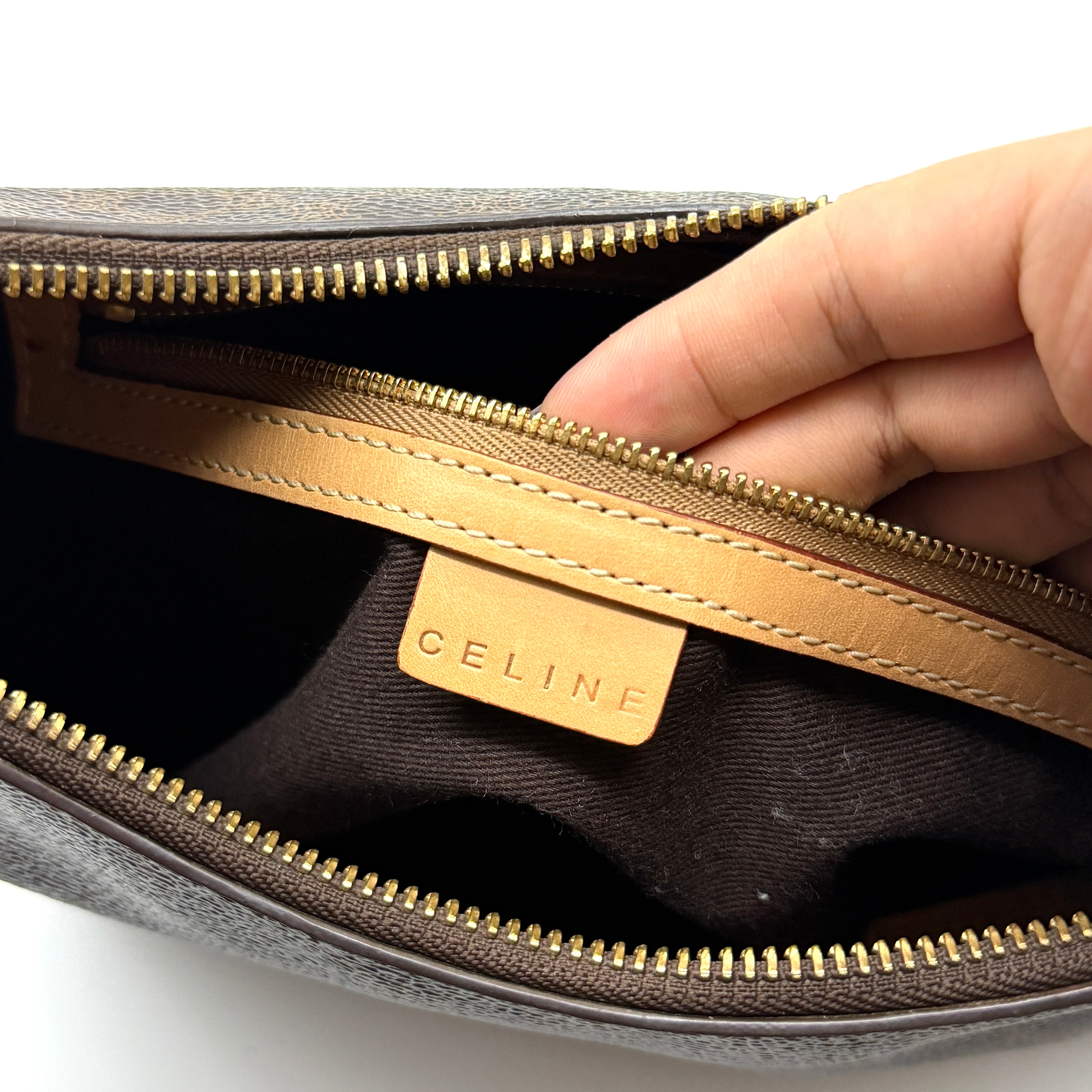 Celine Triomphe Macadam Hobo Shoulder Bag Brown