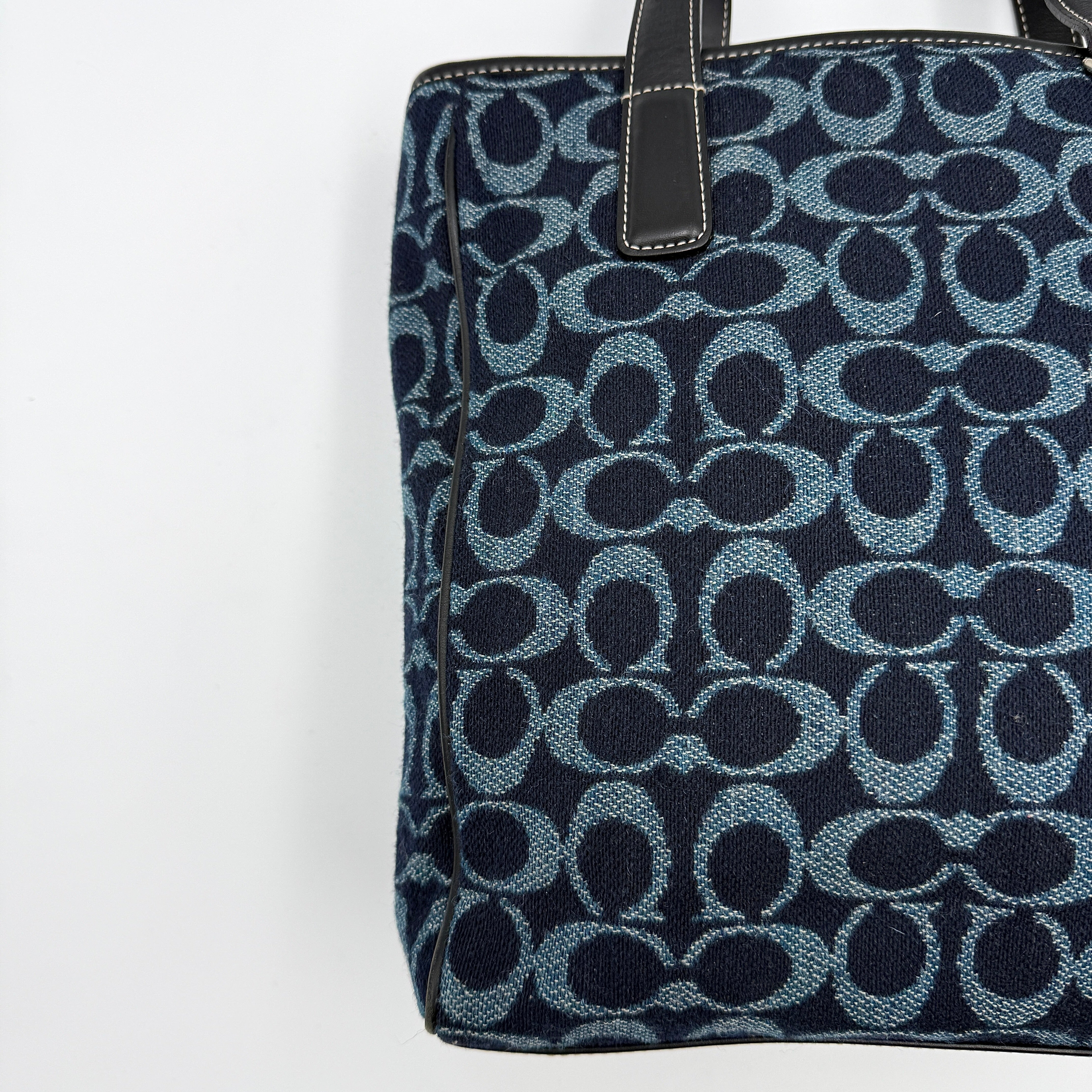 Coach Y2K Denim Wool Tote Bag Blue