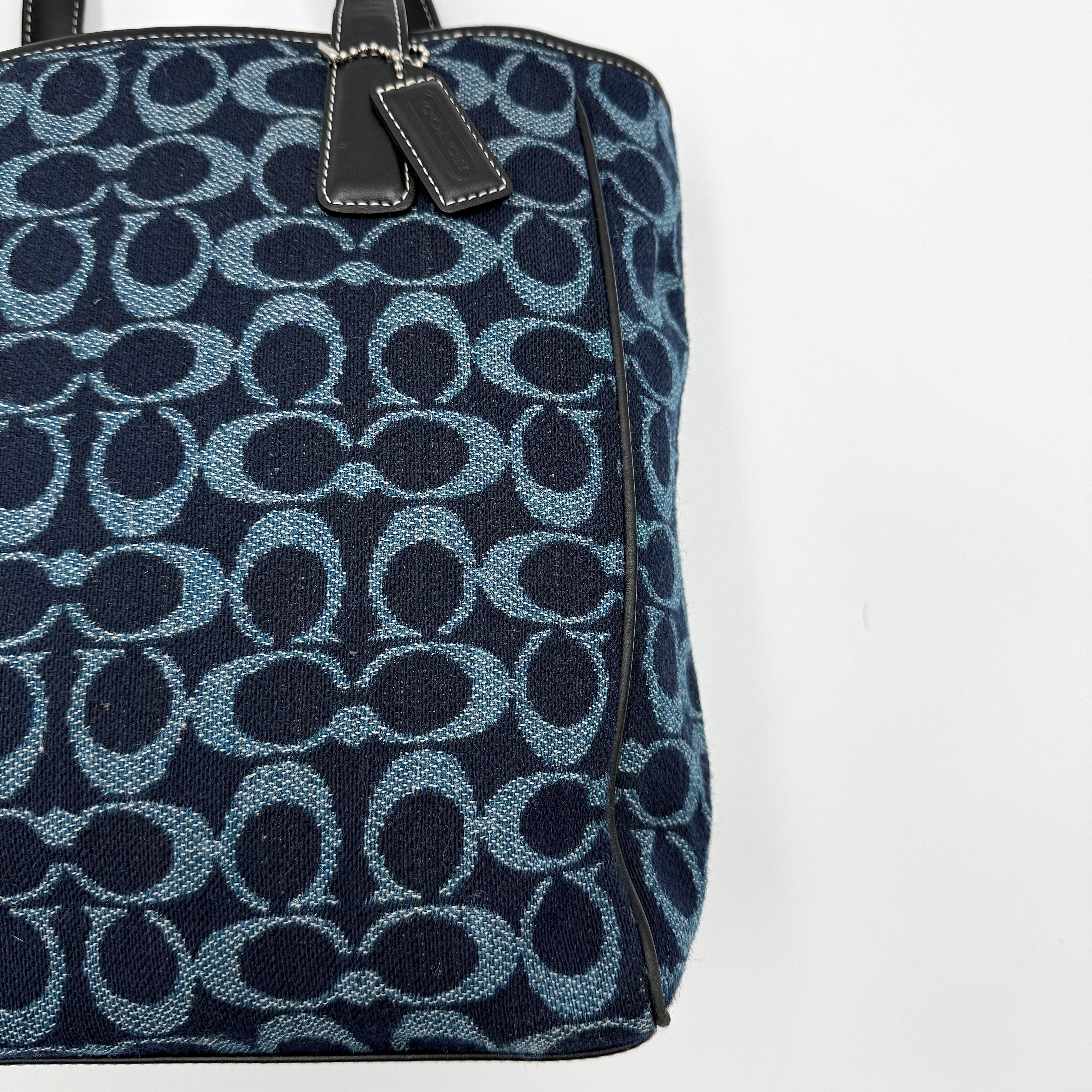 Coach Y2K Denim Wool Tote Bag Blue