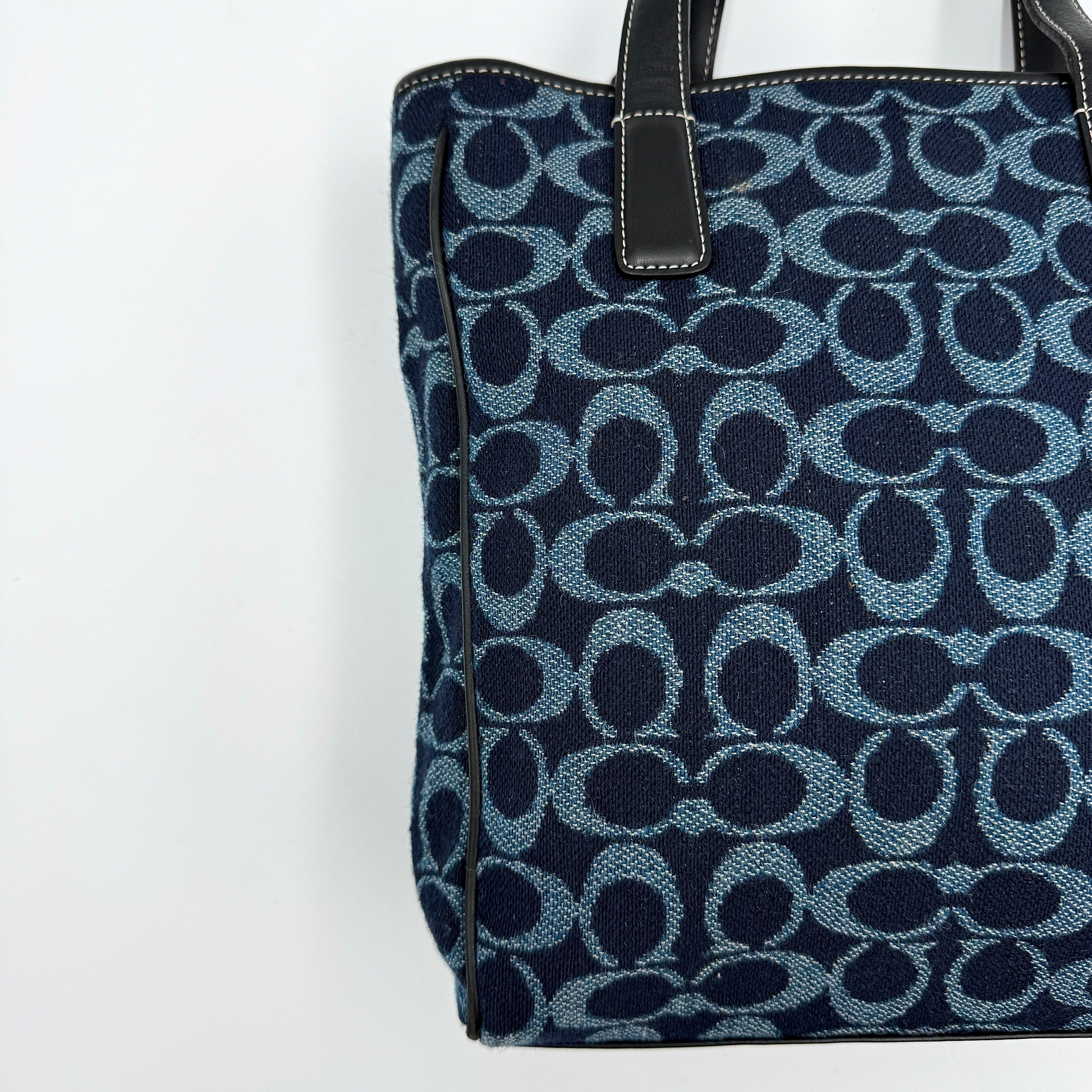 Coach Y2K Denim Wool Tote Bag Blue
