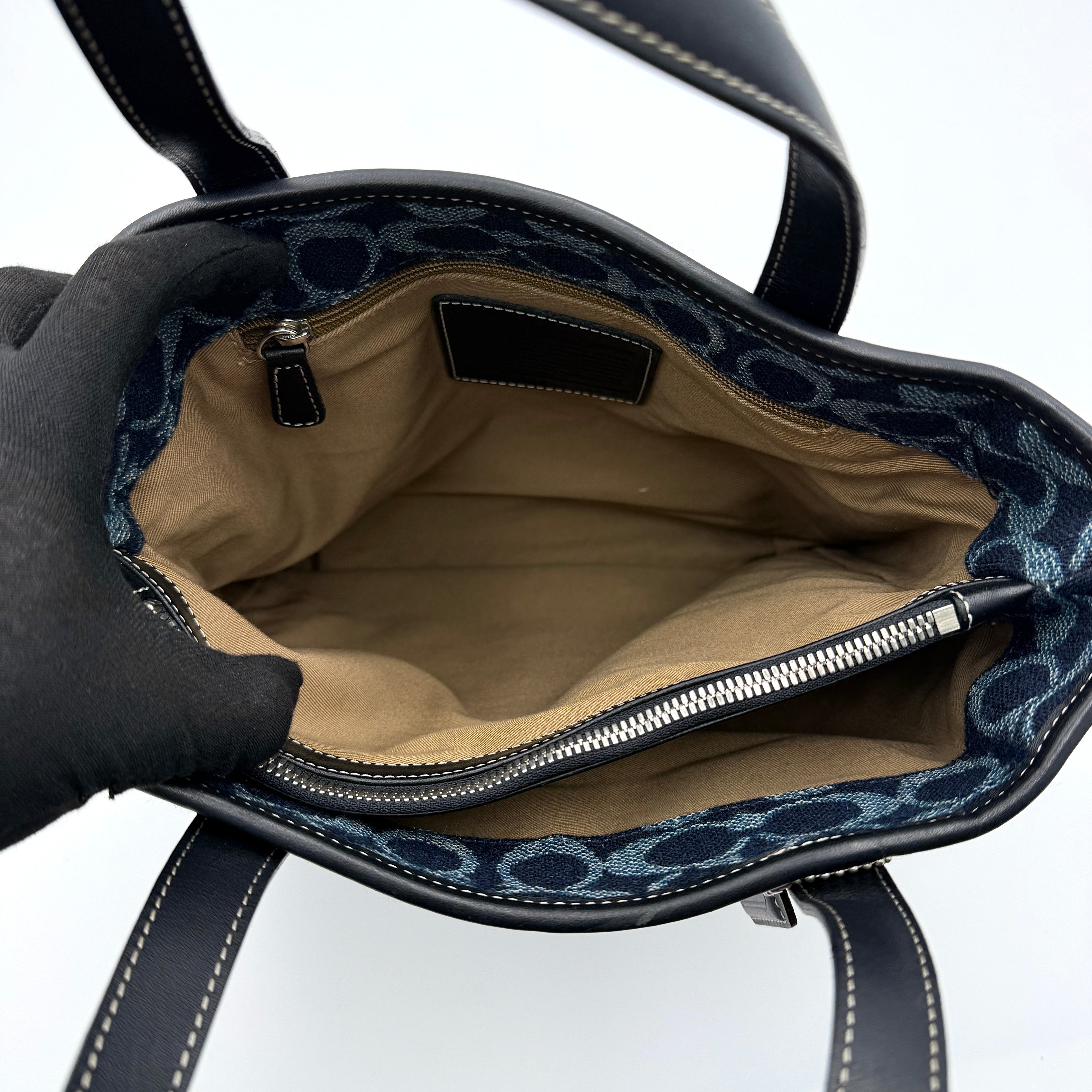 Coach Y2K Denim Wool Tote Bag Blue