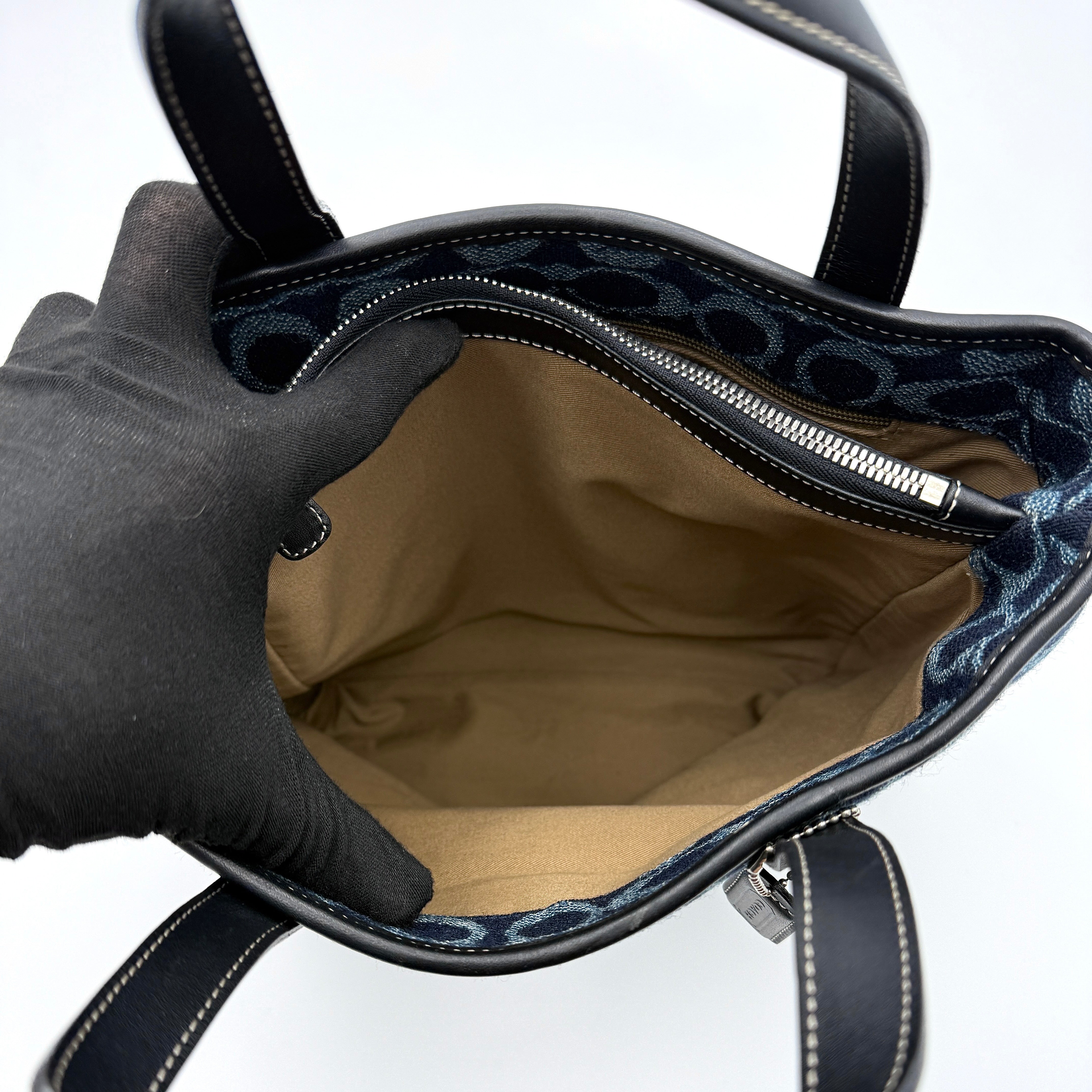 Coach Y2K Denim Wool Tote Bag Blue