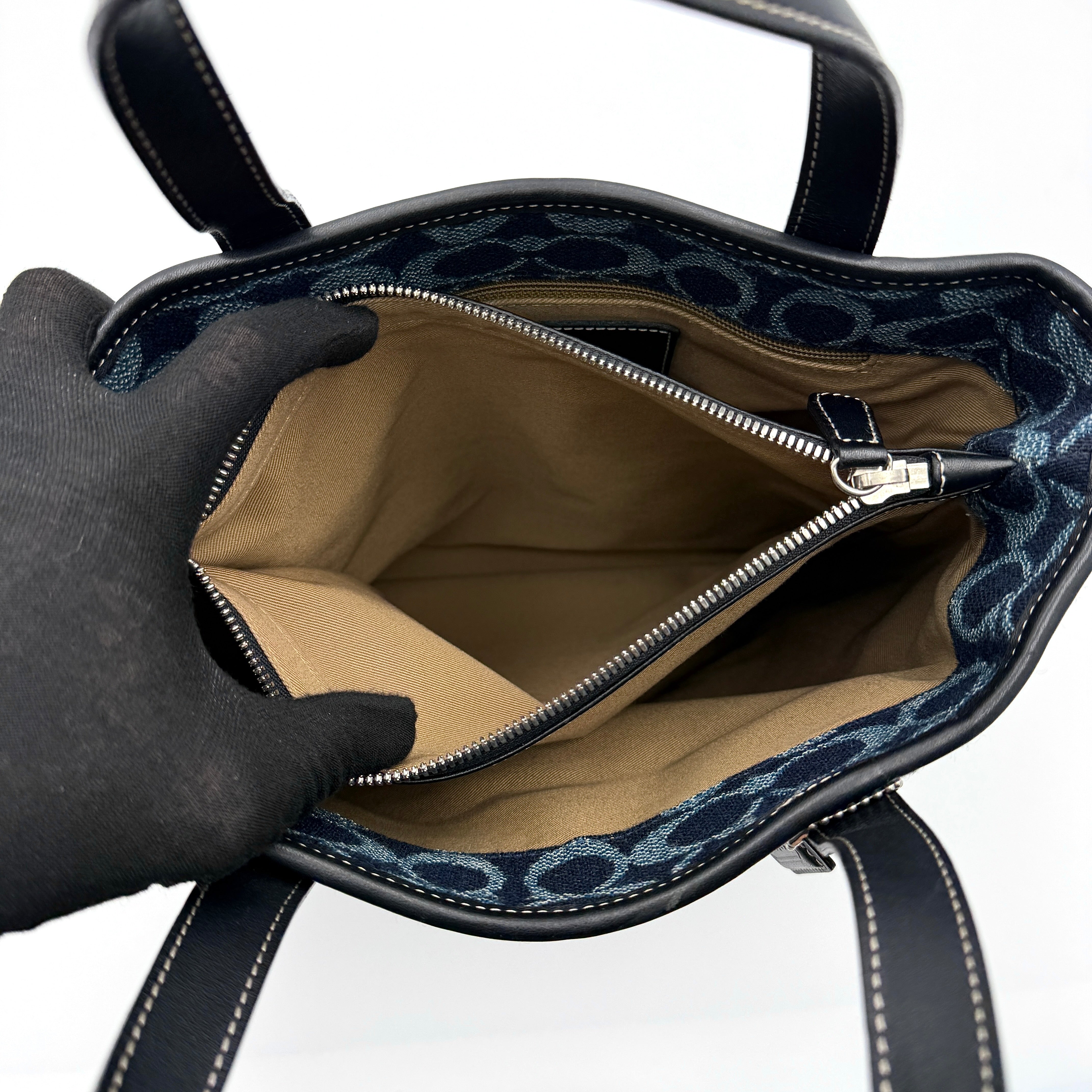 Coach Y2K Denim Wool Tote Bag Blue
