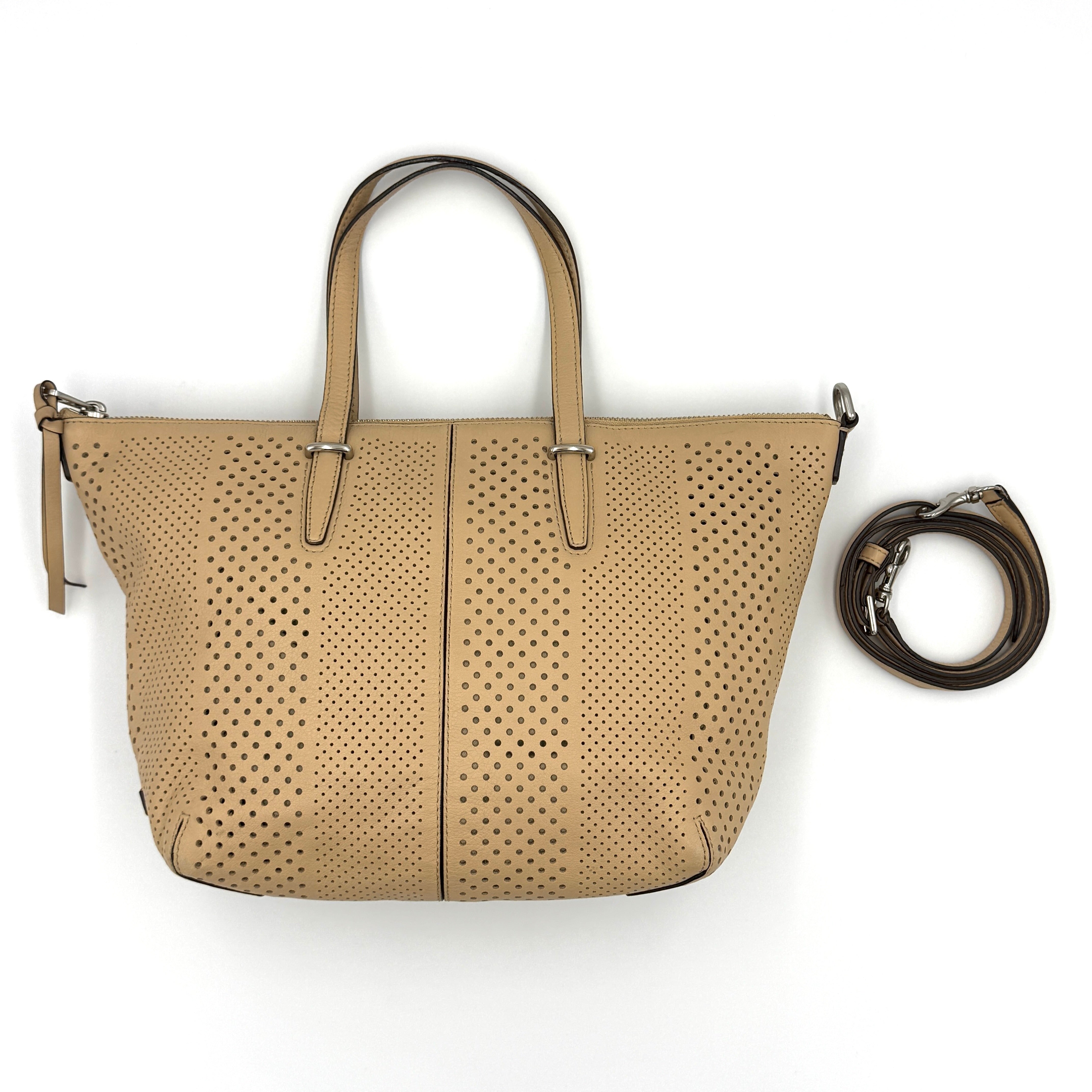 Coach 2Way Bleecker Cooper Perforated Satchel Tote Bag Tan