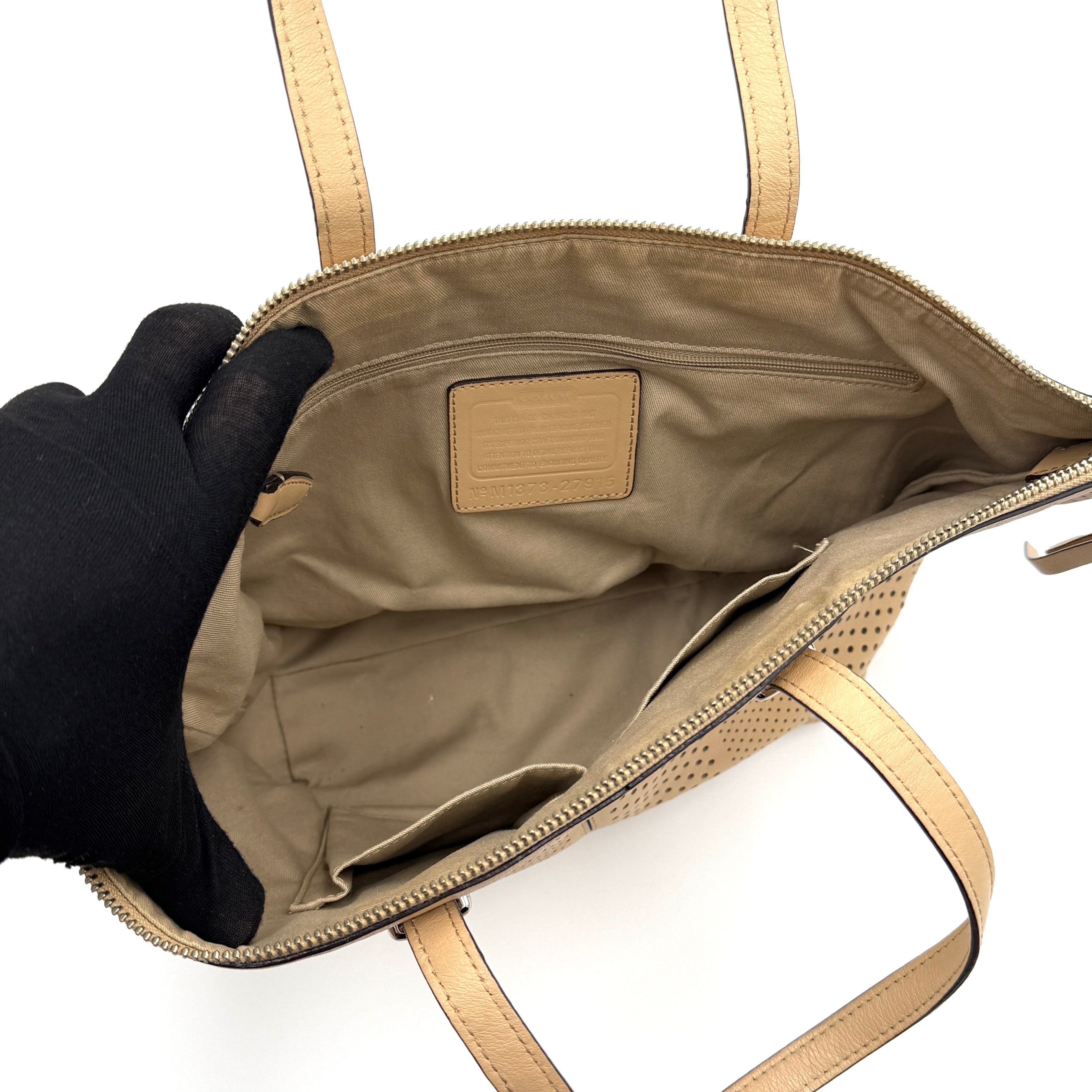 Coach 2Way Bleecker Cooper Perforated Satchel Tote Bag Tan