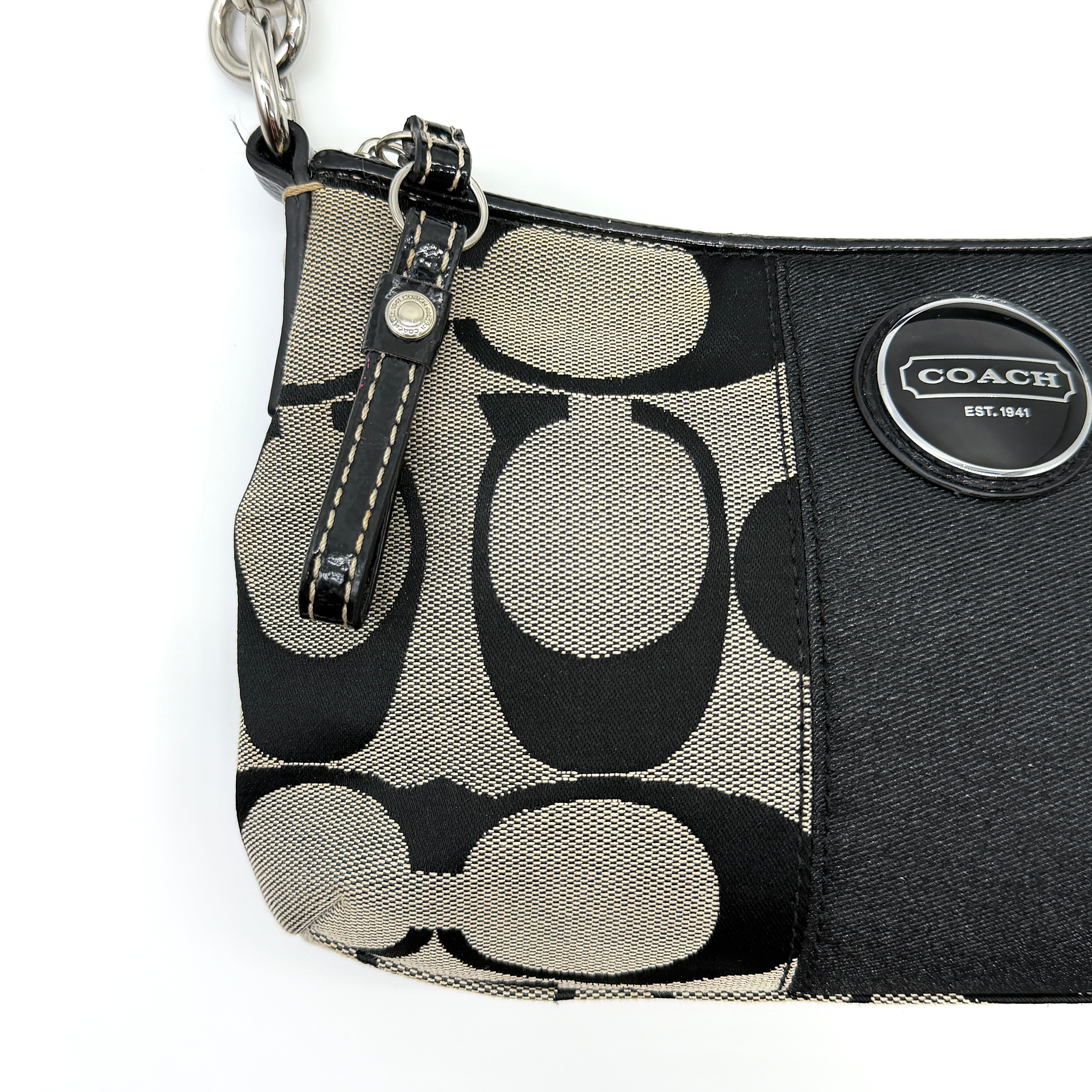 Coach 2Way Signature Strip Shoulder Bag Grey/Black