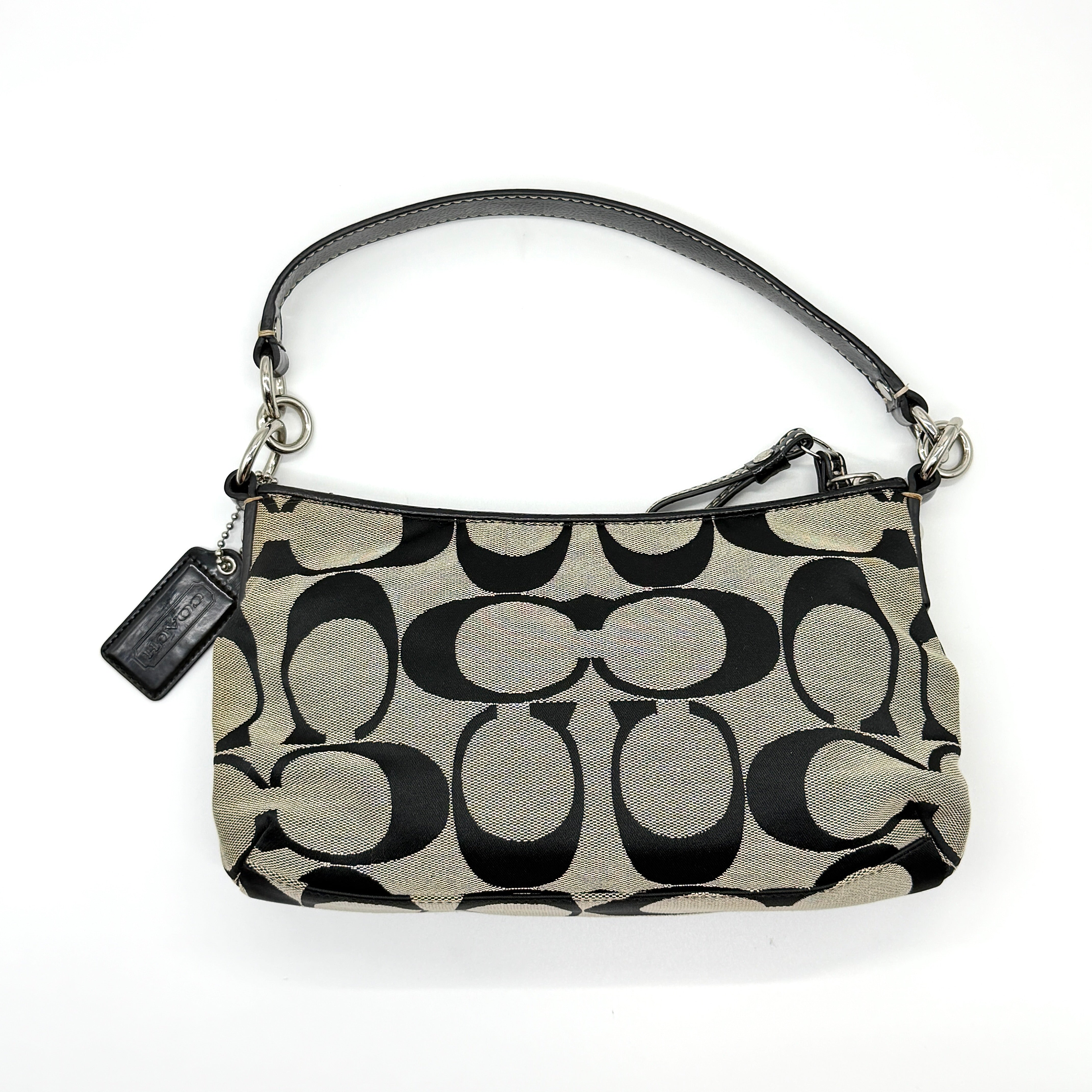 Coach 2Way Signature Strip Shoulder Bag Grey/Black