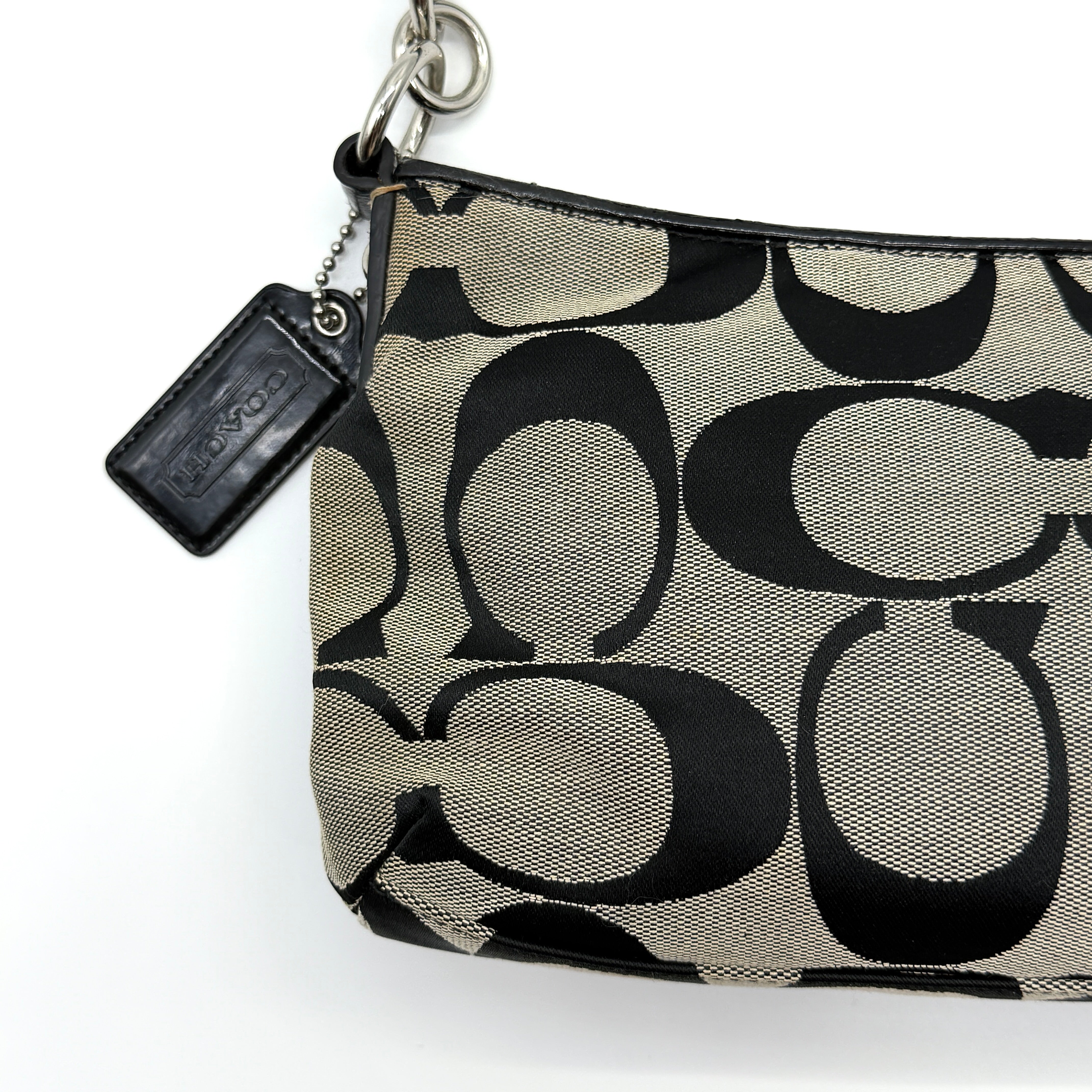 Coach 2Way Signature Strip Shoulder Bag Grey/Black