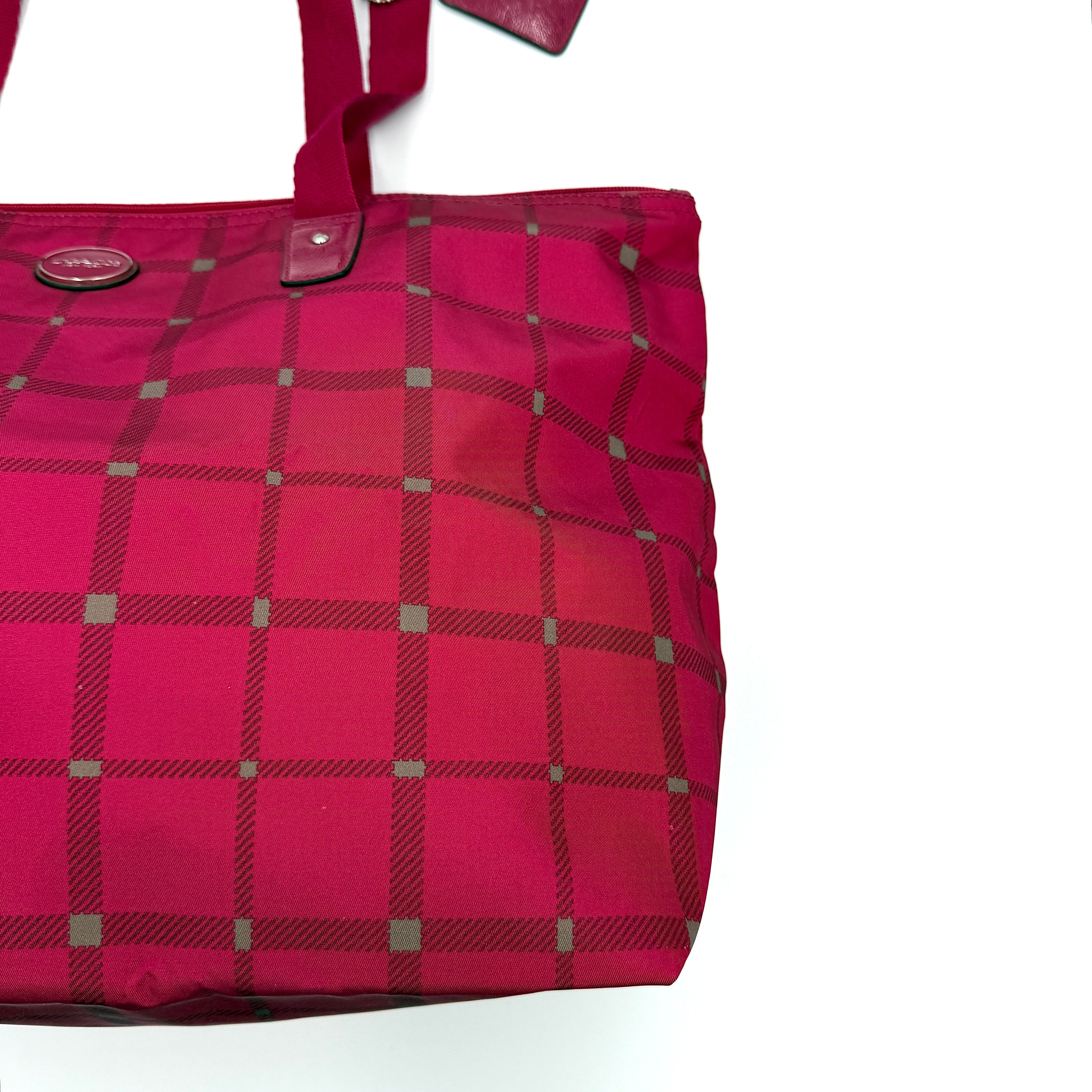 Coach Signature Getaway Weekender Plaid Nylon Tote Bag Pink