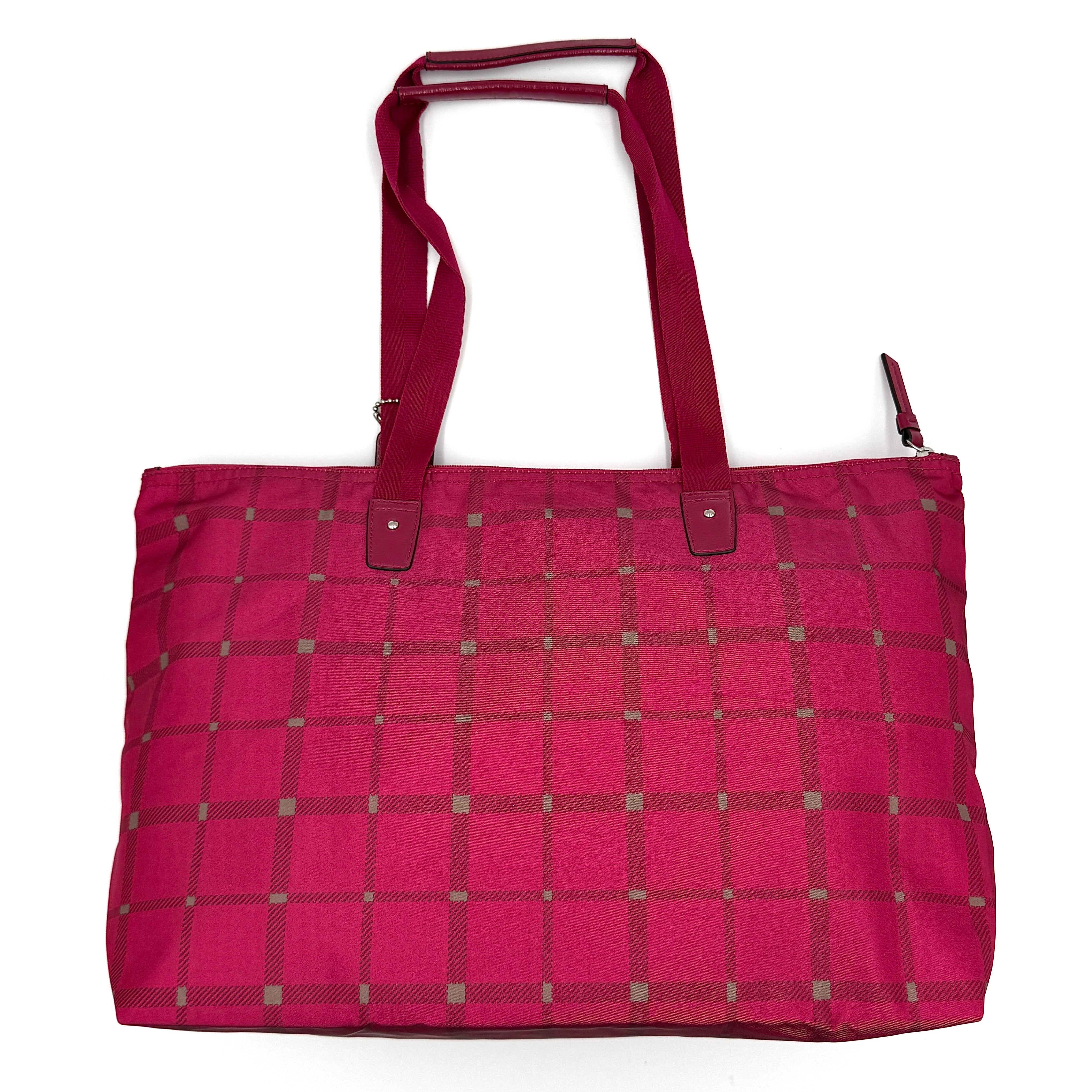 Coach Signature Getaway Weekender Plaid Nylon Tote Bag Pink
