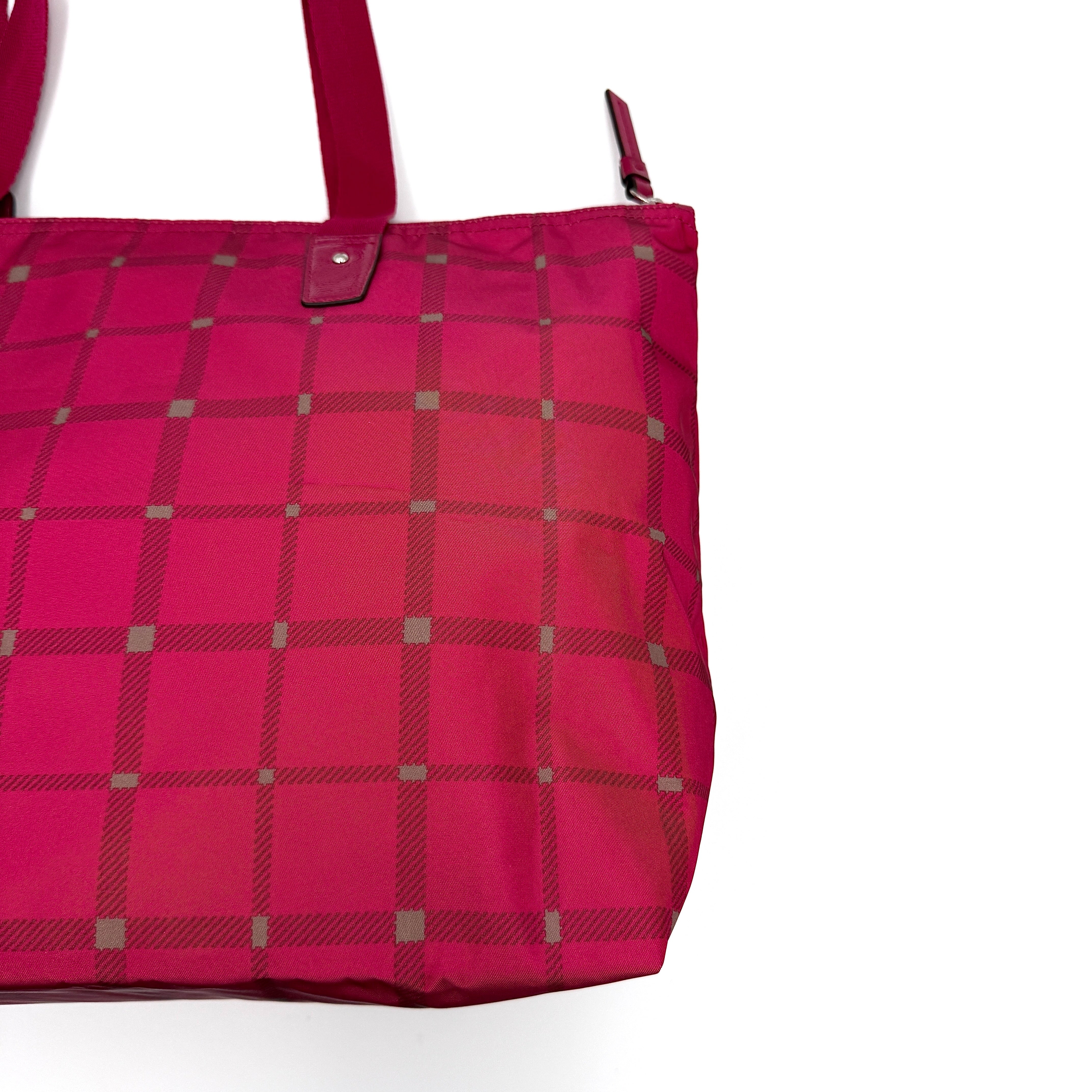 Coach Signature Getaway Weekender Plaid Nylon Tote Bag Pink