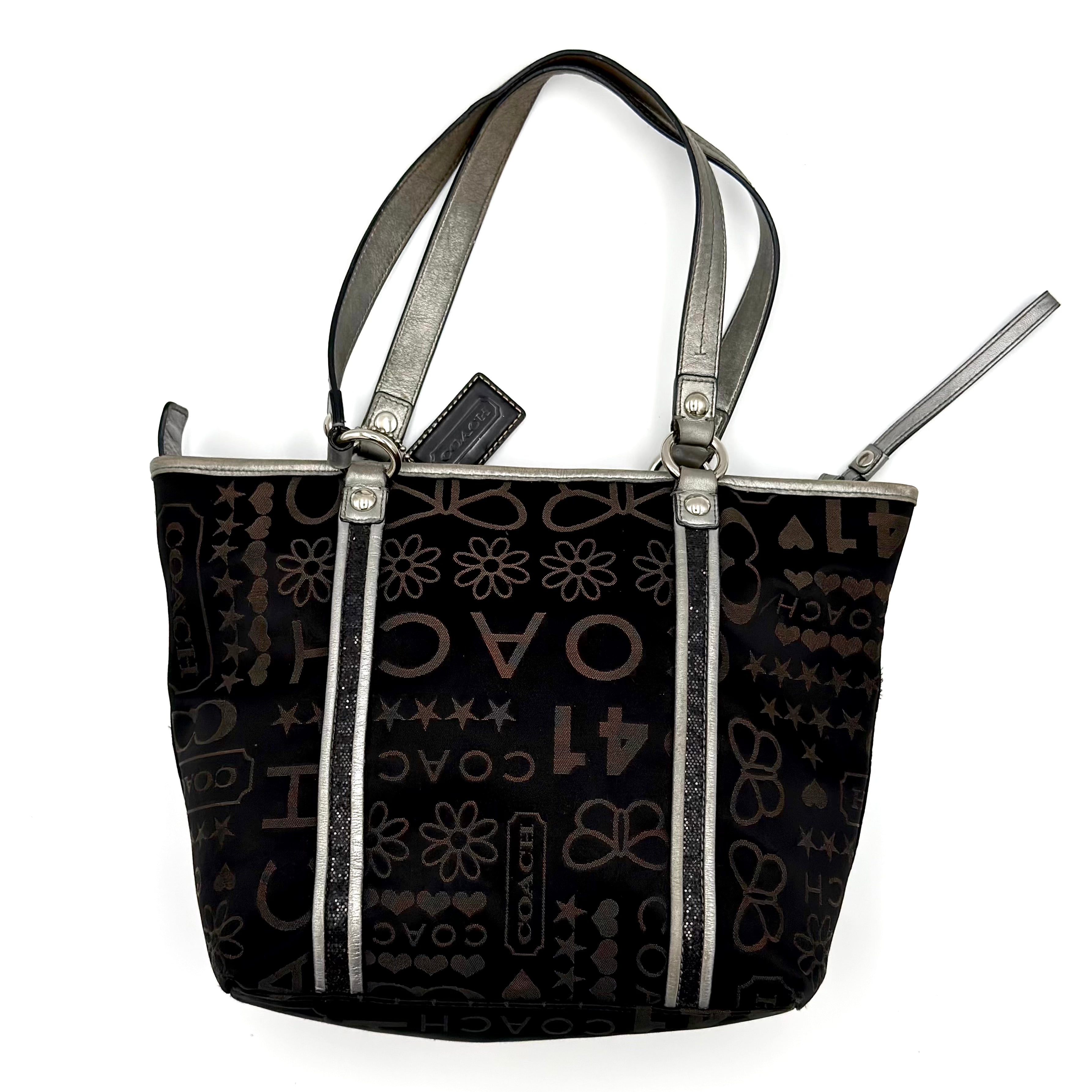 Coach Poppy Bandana Glitter Graffiti Tote Bag Black