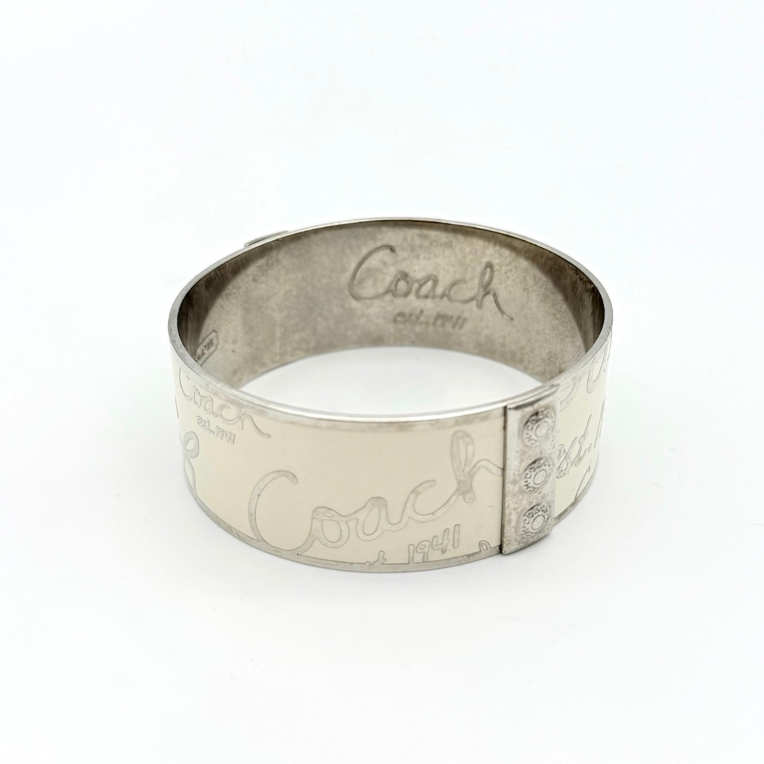 Coach Enamel Bangle Bracelet Ivory/Silver