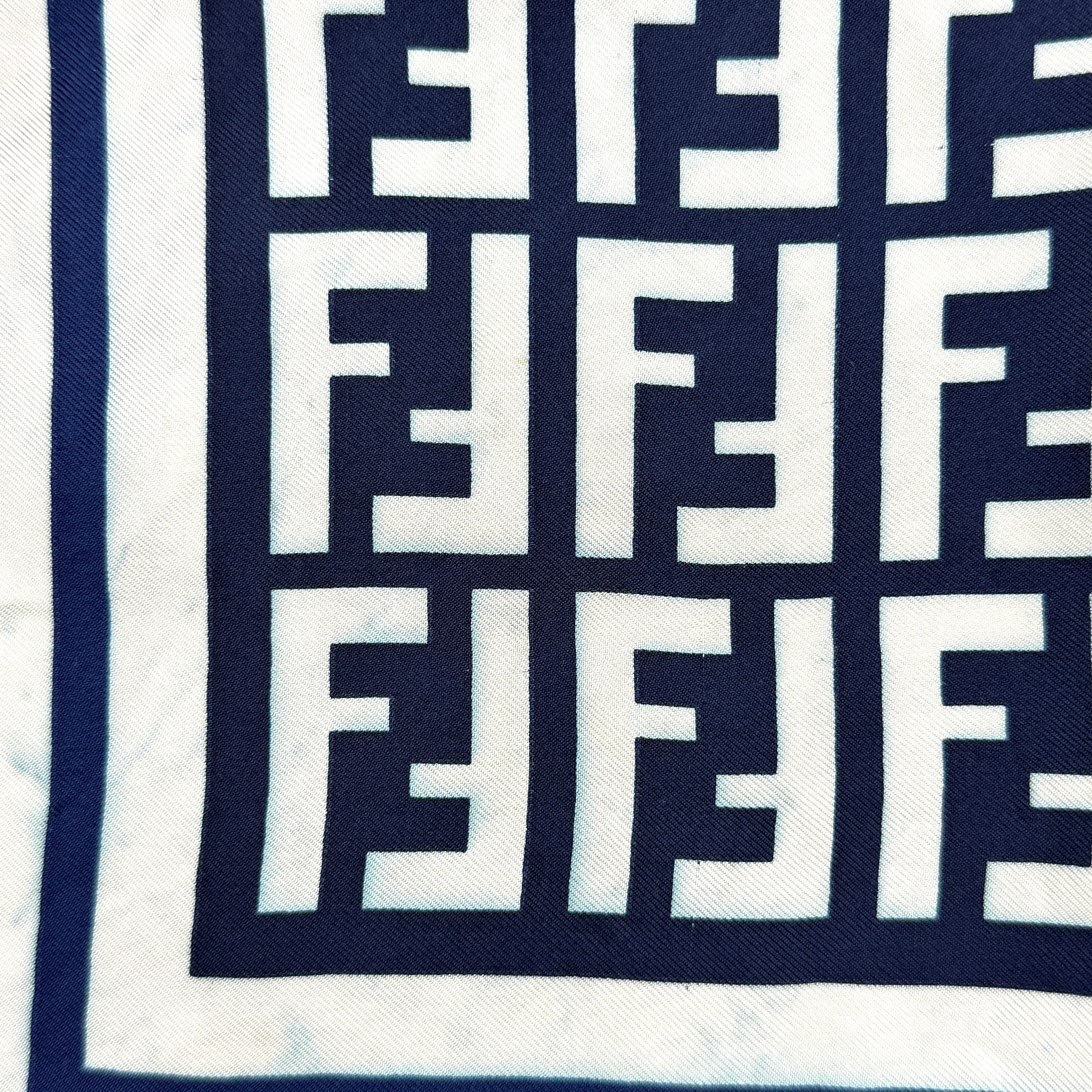 Fendi FF Monogram Silk Scarf Navy Blue/White