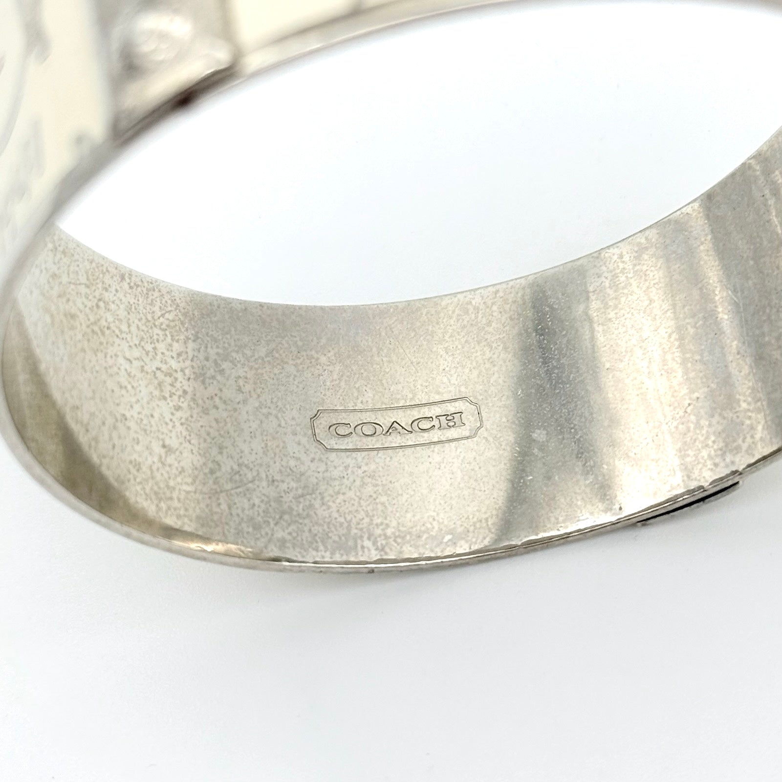 Coach Enamel Bangle Bracelet Ivory/Silver