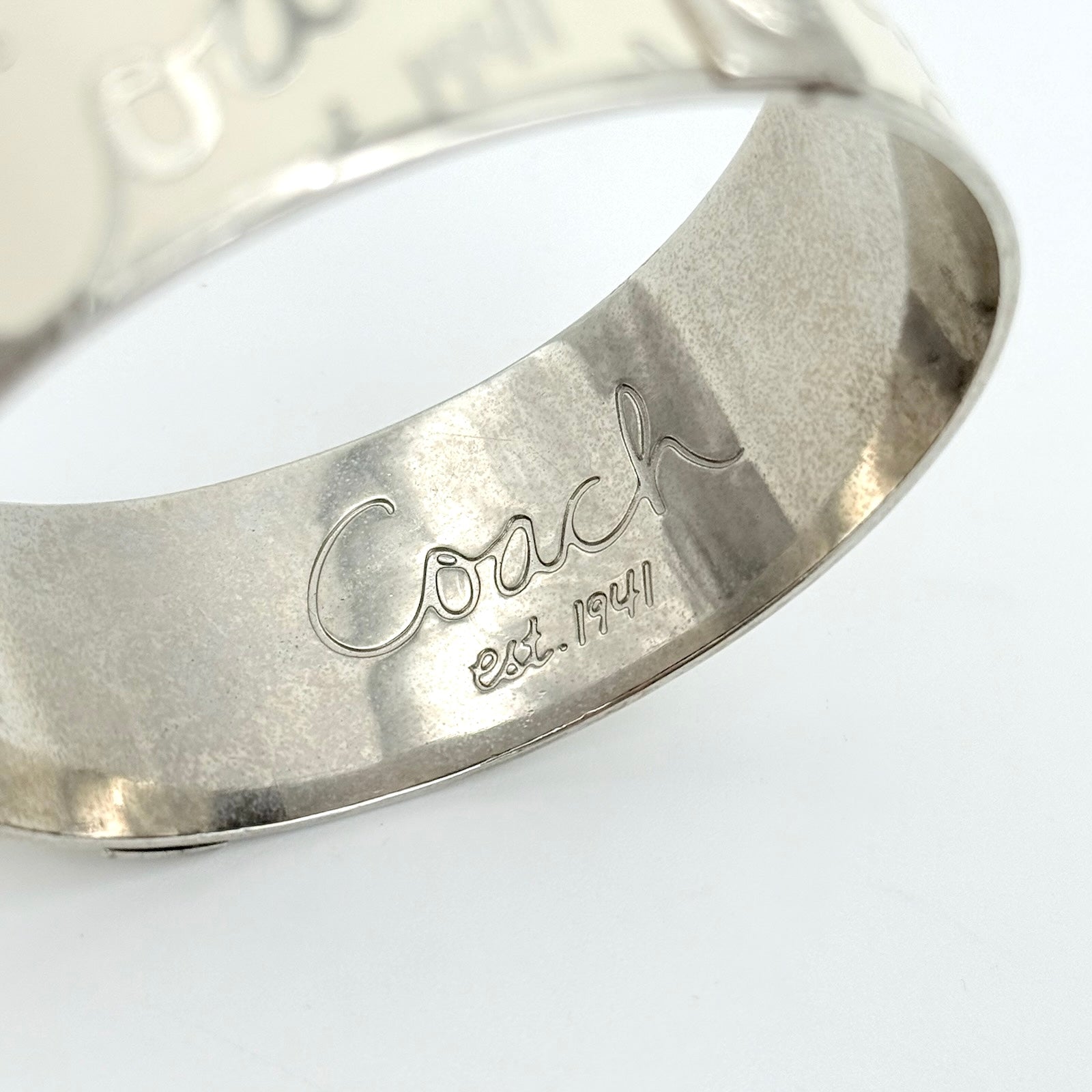 Coach Enamel Bangle Bracelet Ivory/Silver
