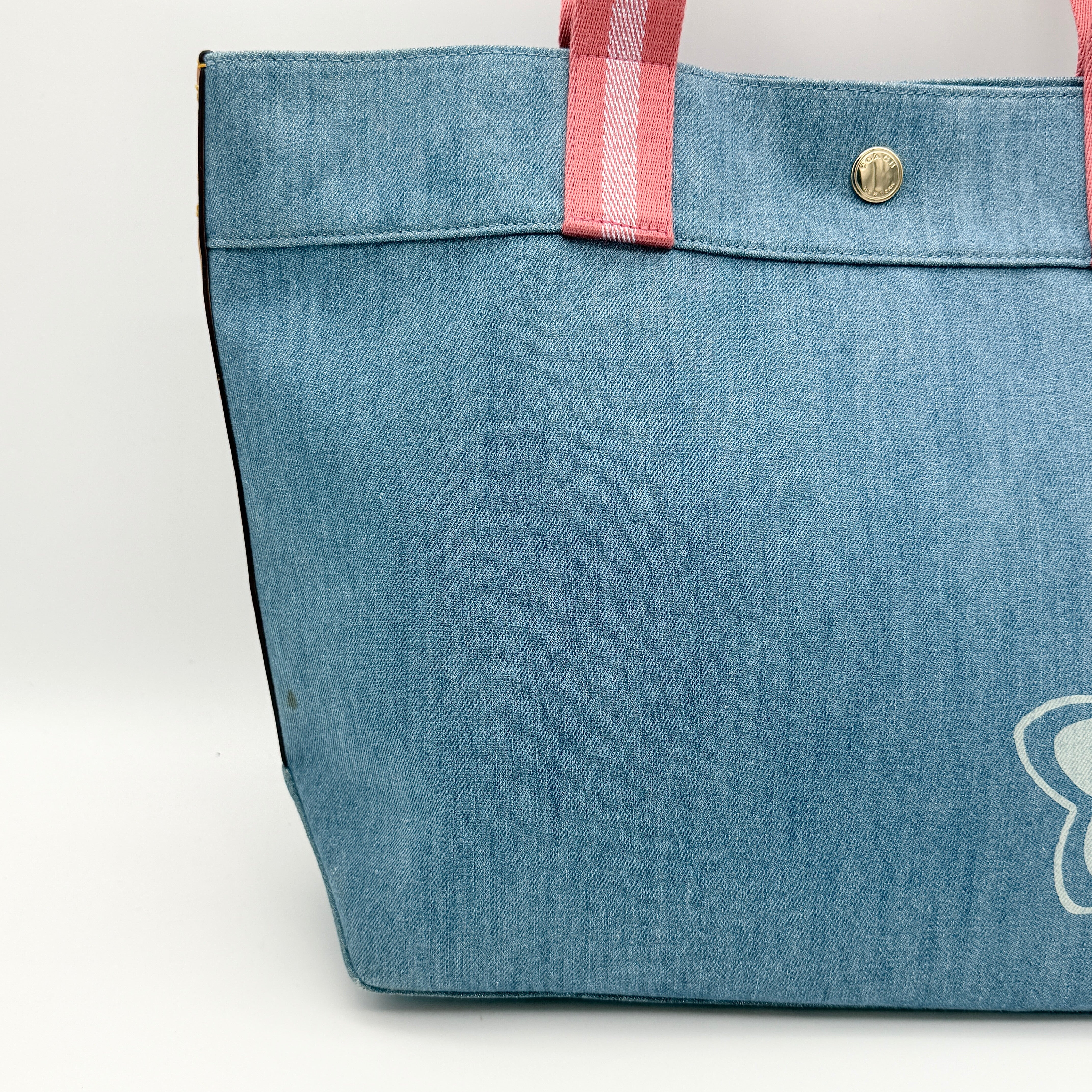 Coach Hang Tag Graphic Print Denim Tote Bag Blue/Pink