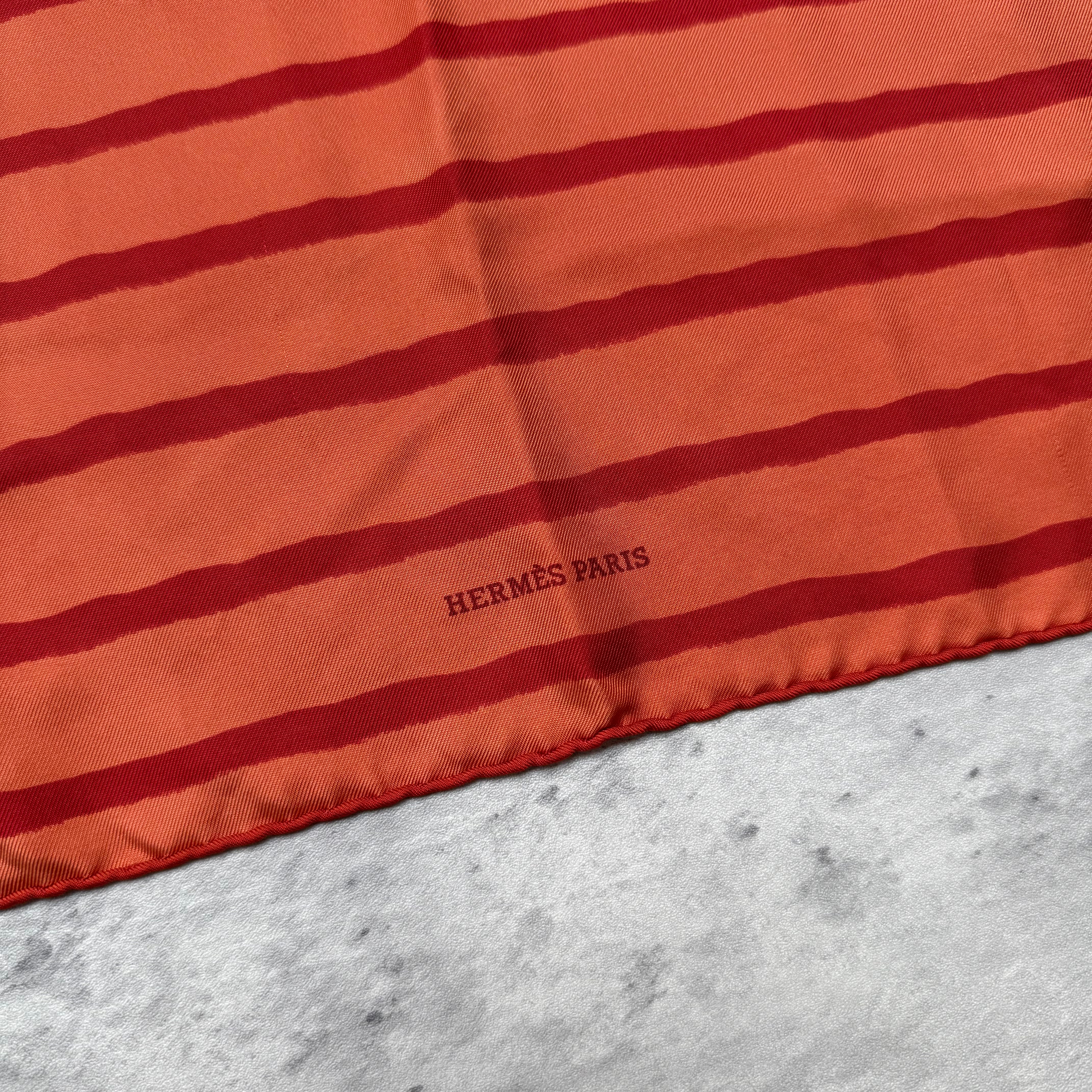 Hermès Paris Stripes Silk Scarf Orange