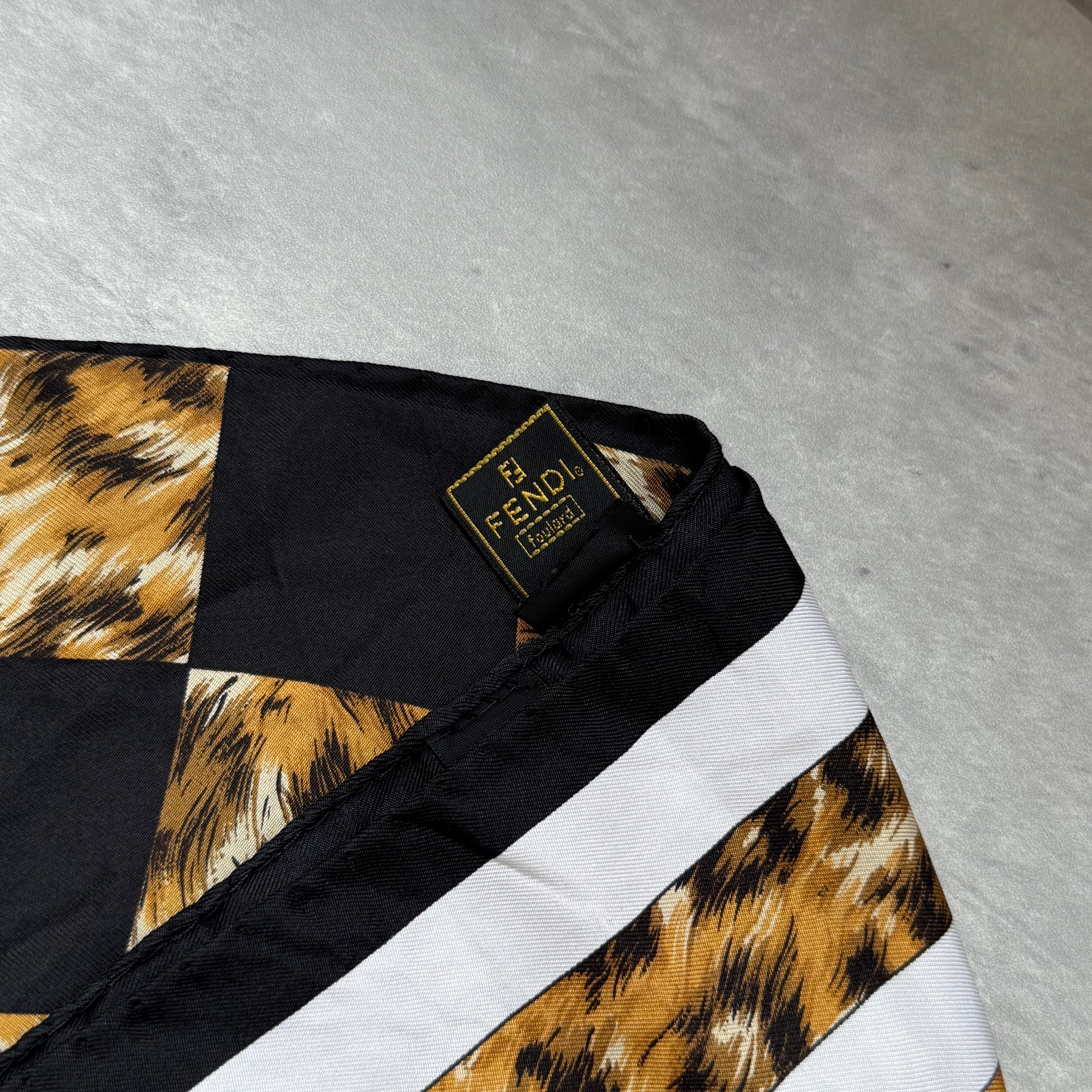 Fendi Checkered Leopard Print Silk Scarf