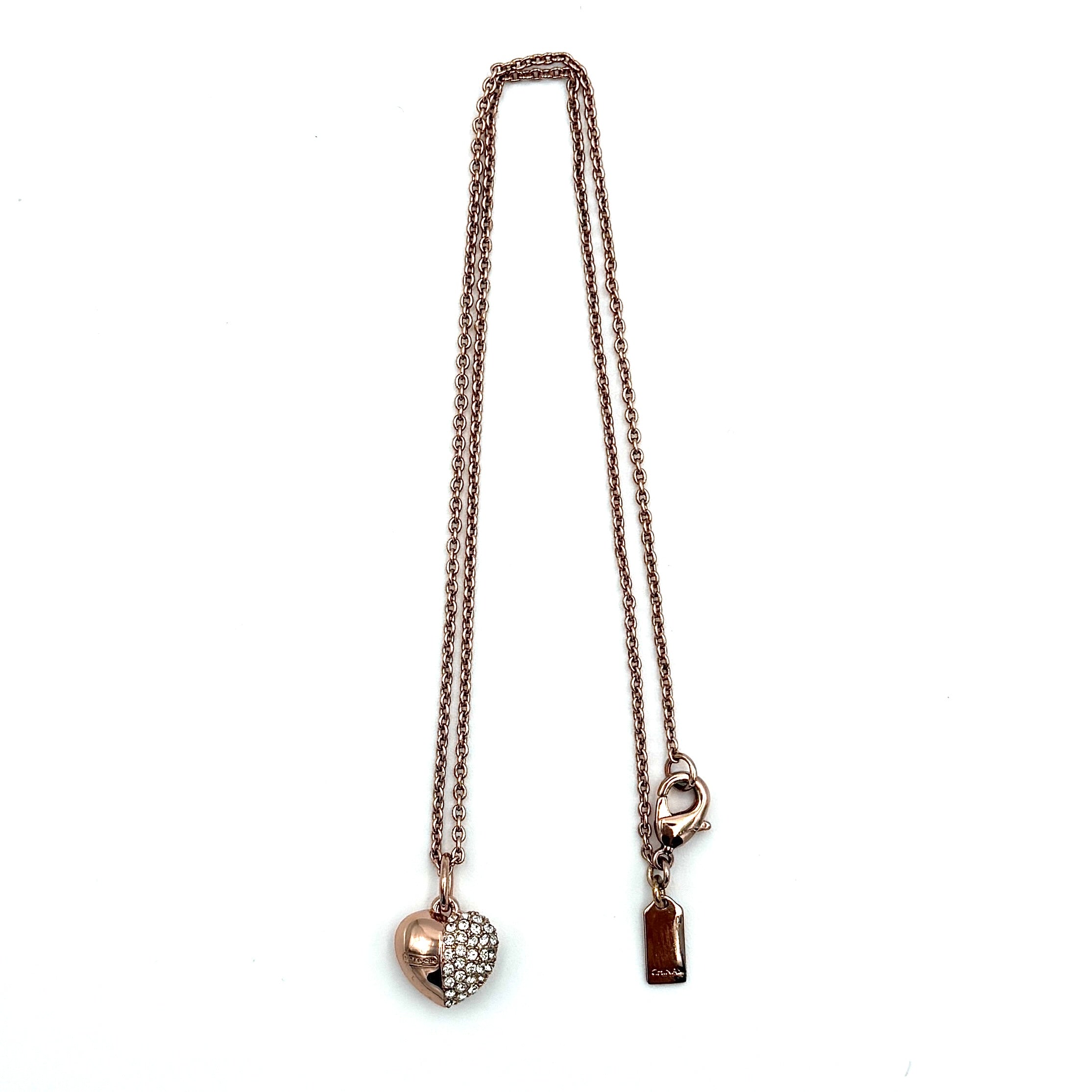 Coach Heart Rhinestone Necklace Rose Gold