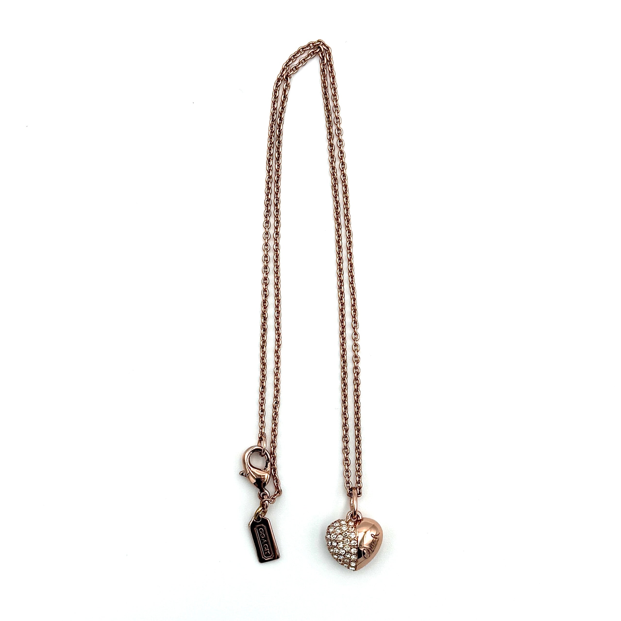 Coach Heart Rhinestone Necklace Rose Gold