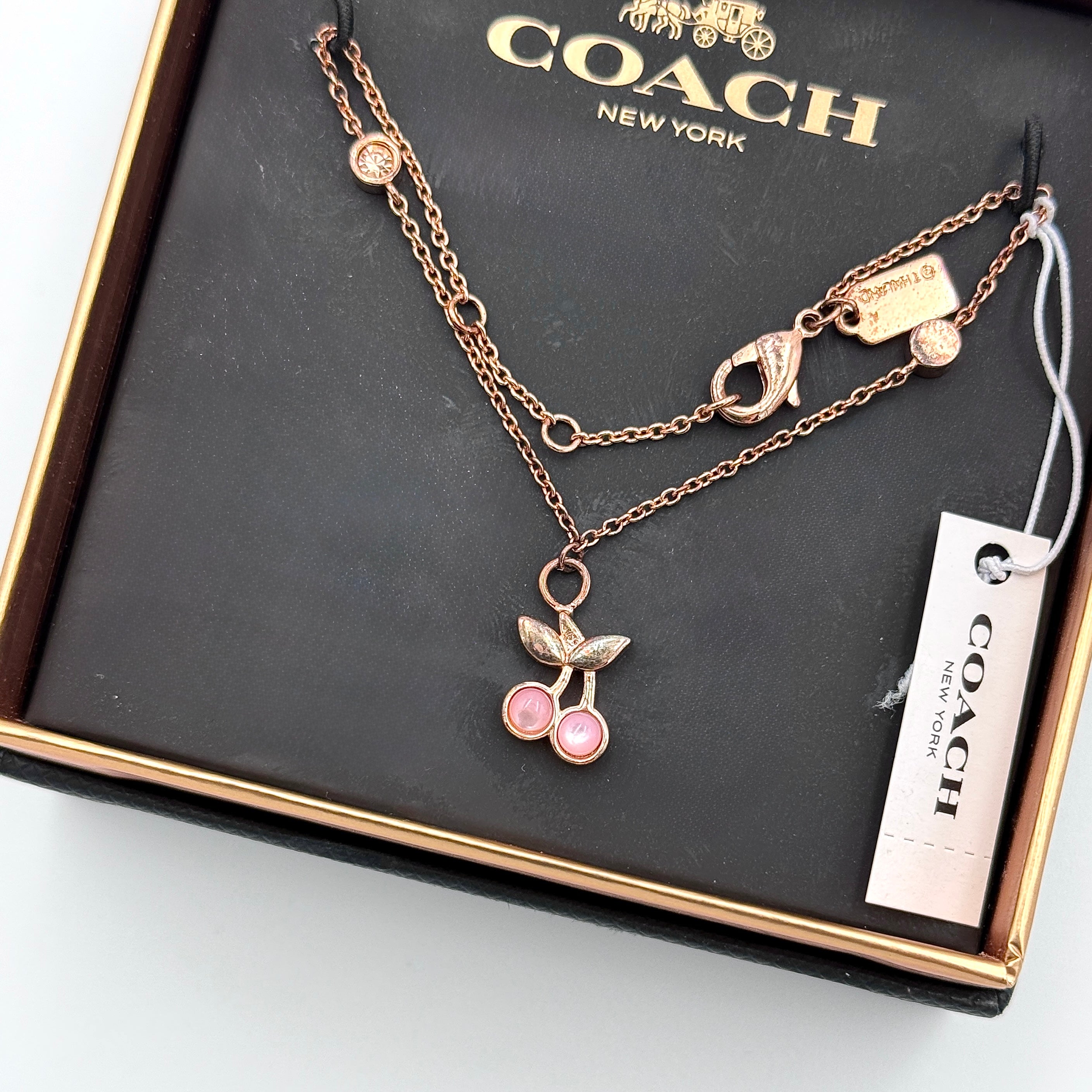 Coach Pink Cherry Necklace Rose Gold