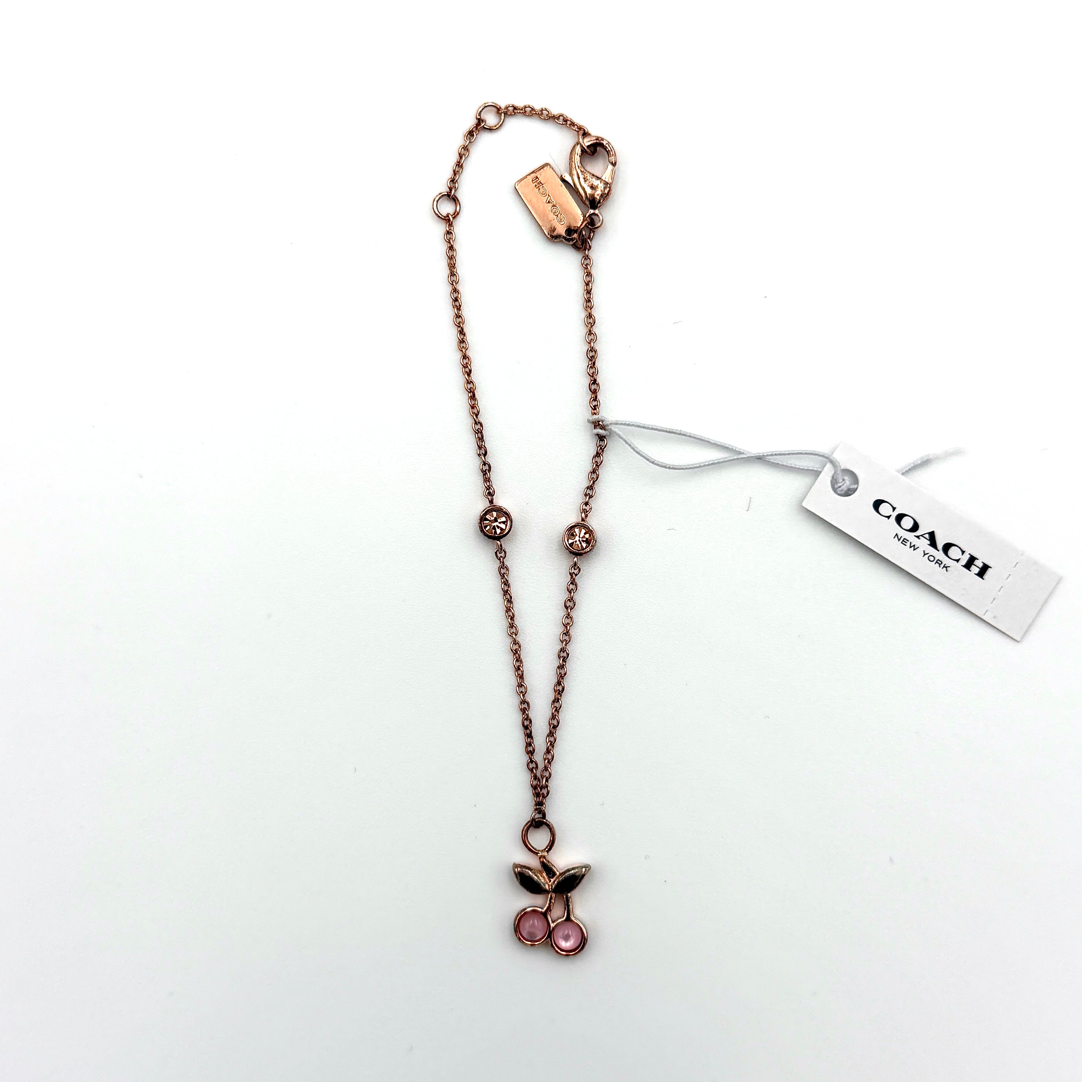 Coach Pink Cherry Necklace Rose Gold