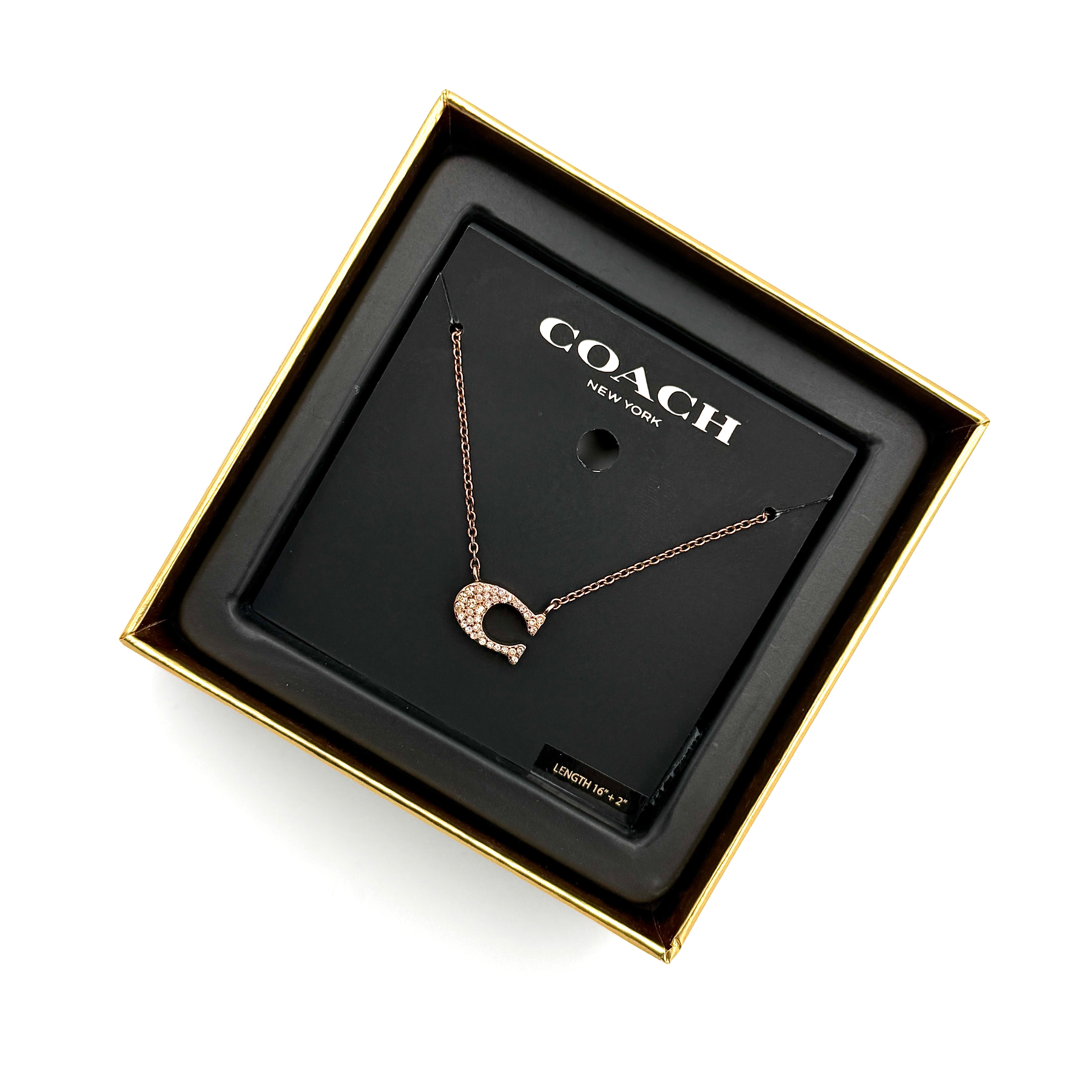 Coach Signature Pave Necklace Rose Gold