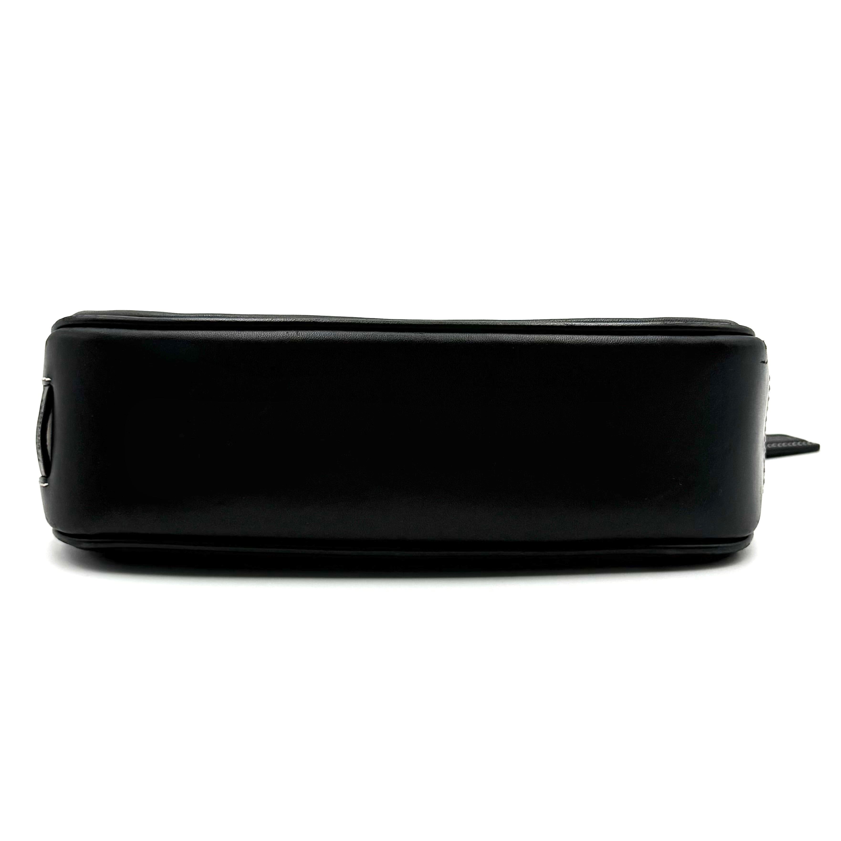 Coach Y2K Demi Shoulder Bag in black and grey signature jacquard with black leather trim and detachable Coach tag.