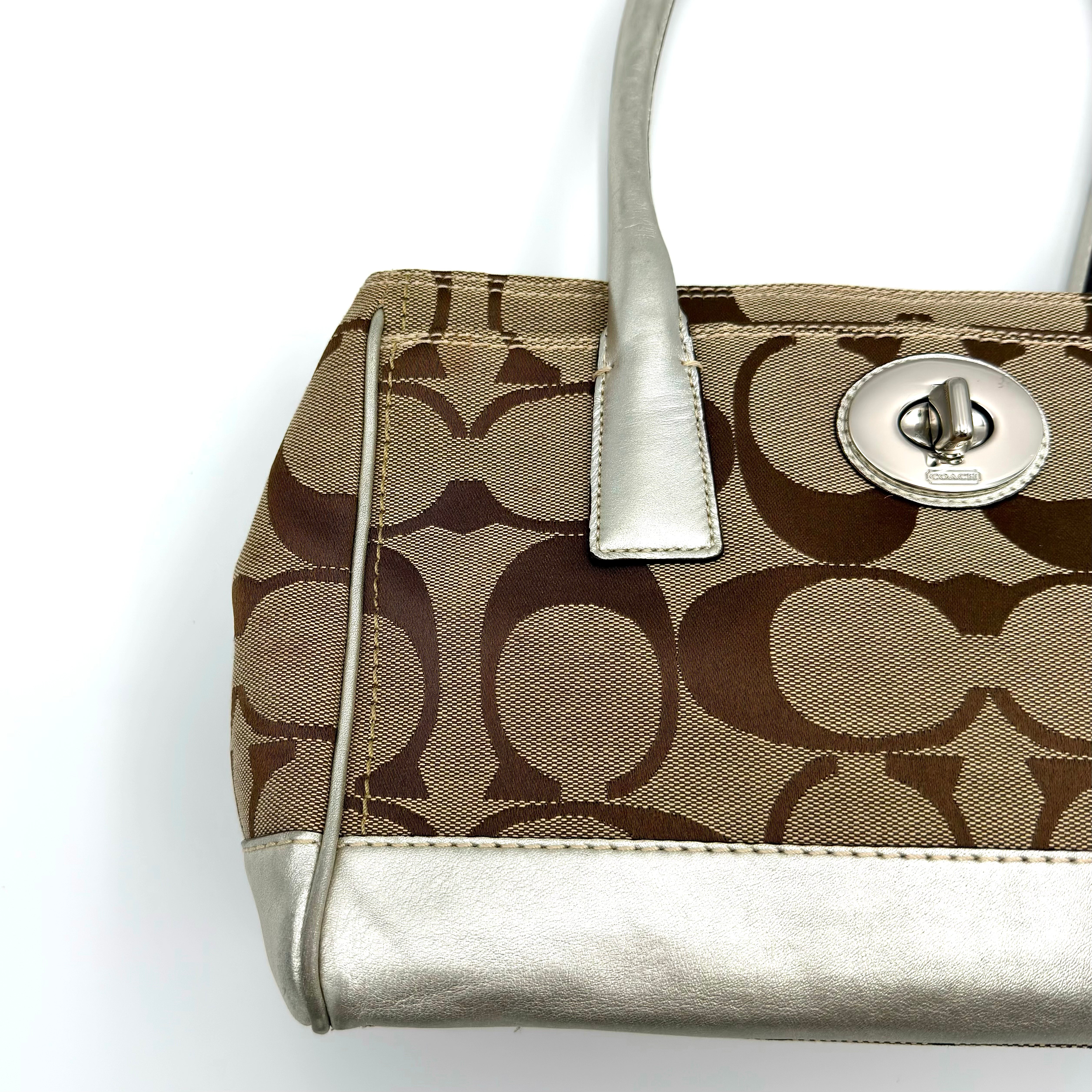 Coach Signature Hampton Madeline Handbag Beige/Silver