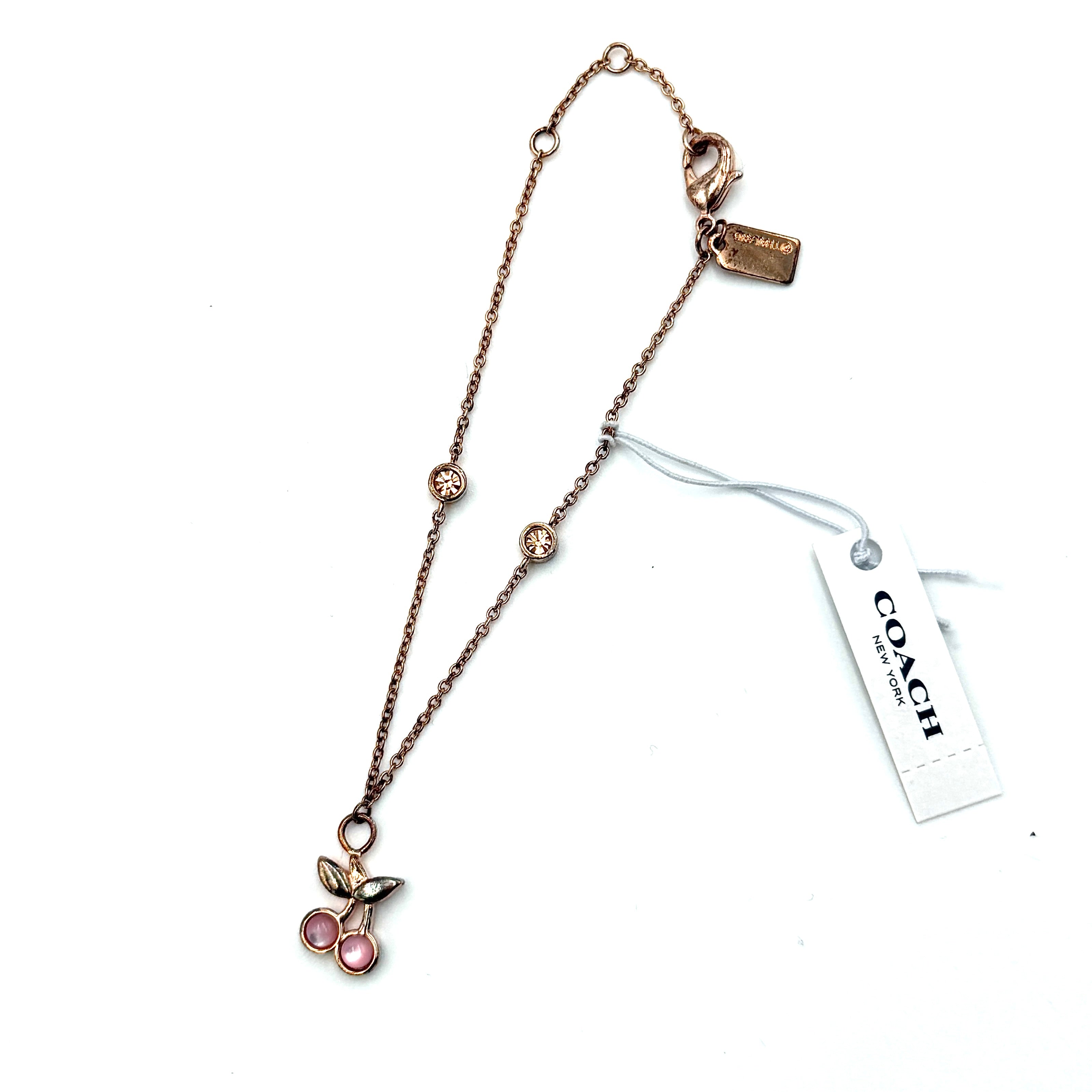 Coach Pink Cherry Necklace Rose Gold
