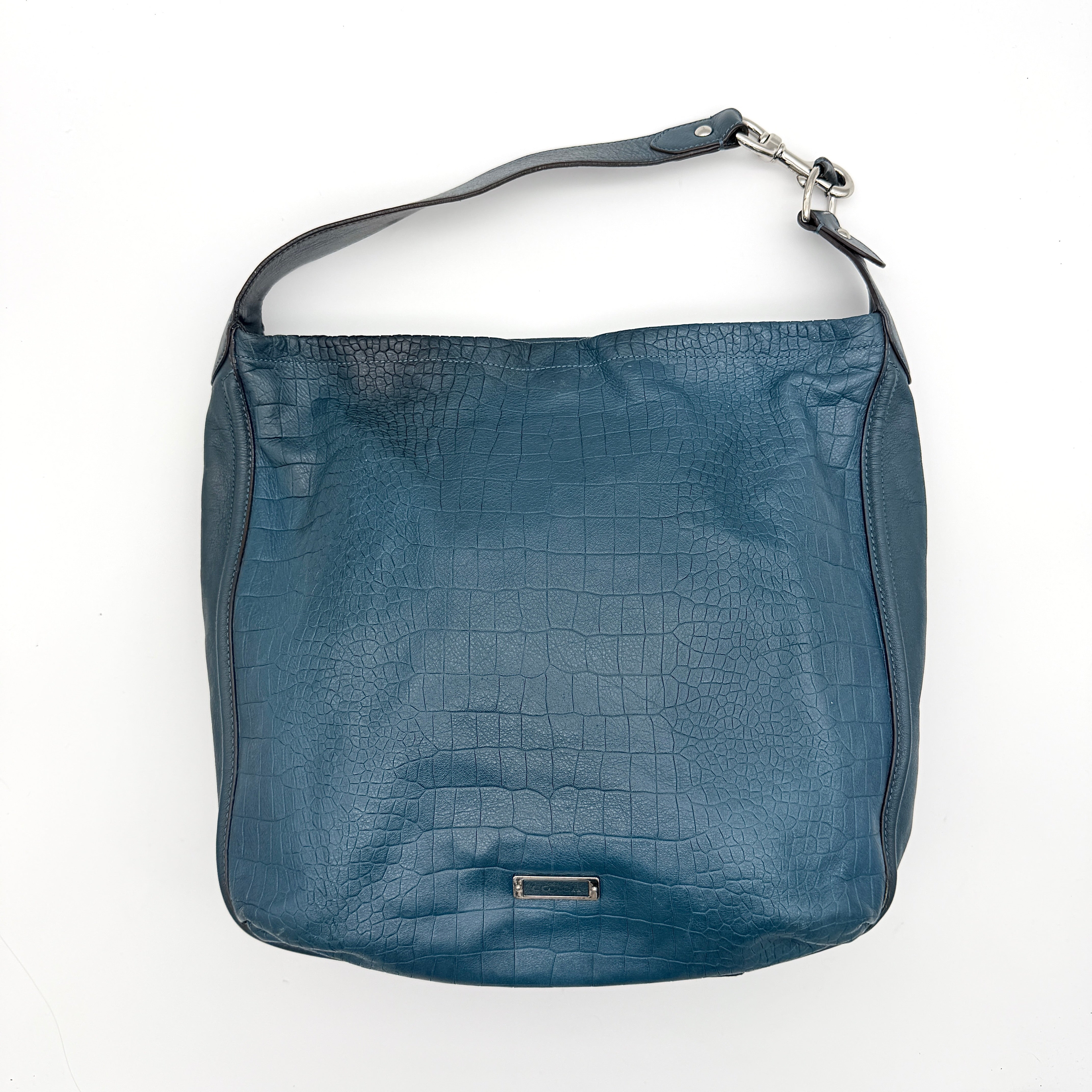 Coach Avery Croc Embossed Hobo Shoulder Bag Blue