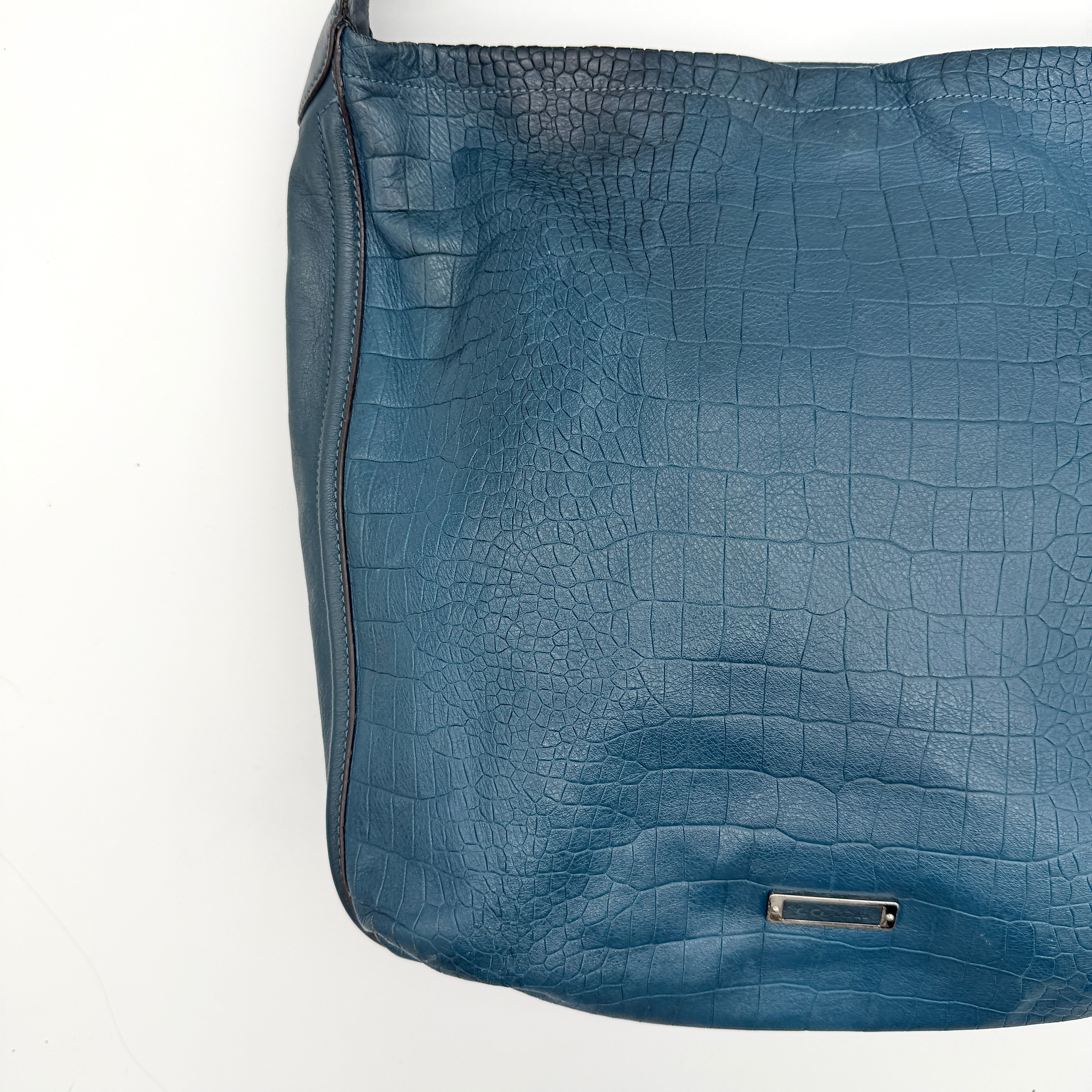 Coach Avery Croc Embossed Hobo Shoulder Bag Blue