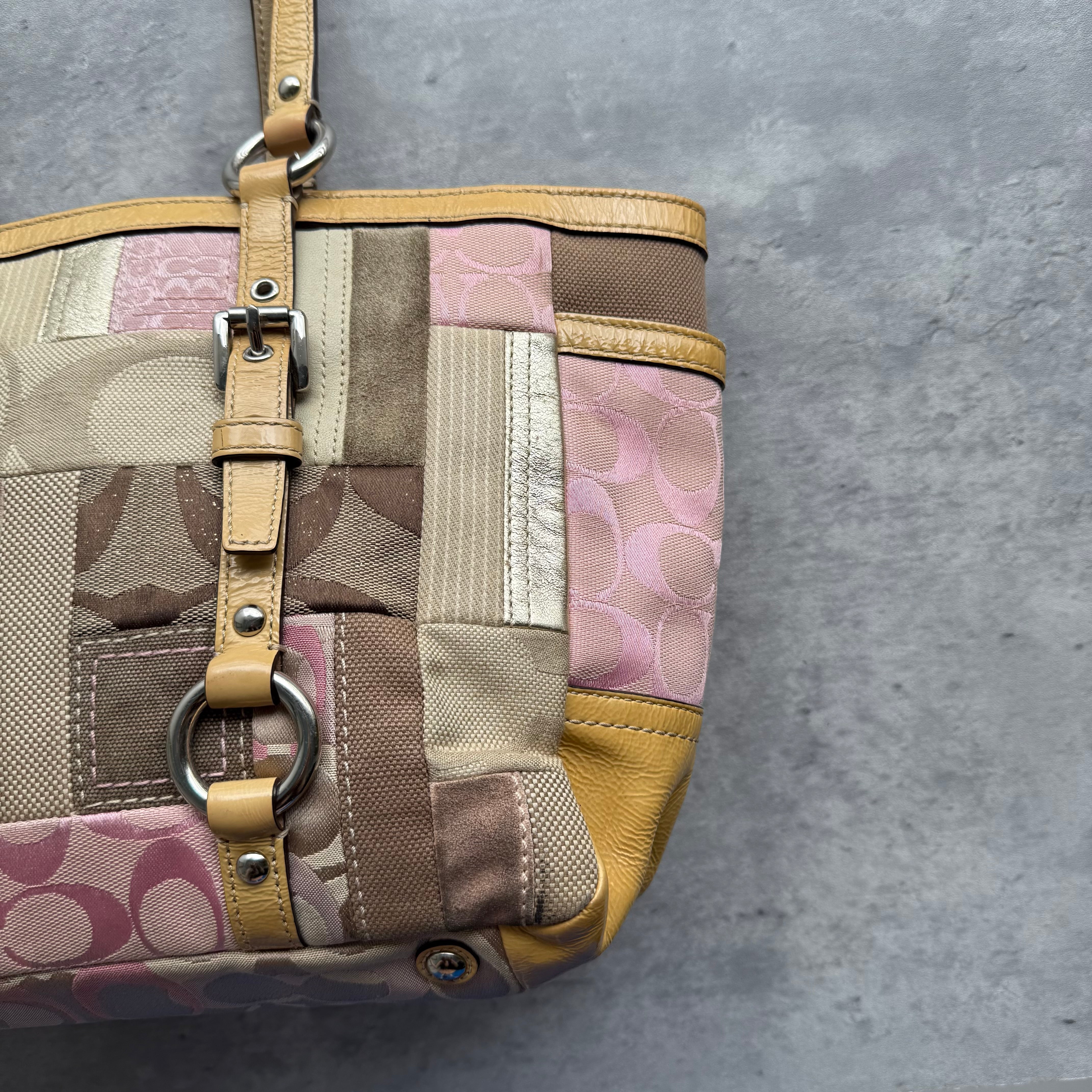 Coach Y2K Signature Patchwork Gallery Tote Bag Beige/Pink