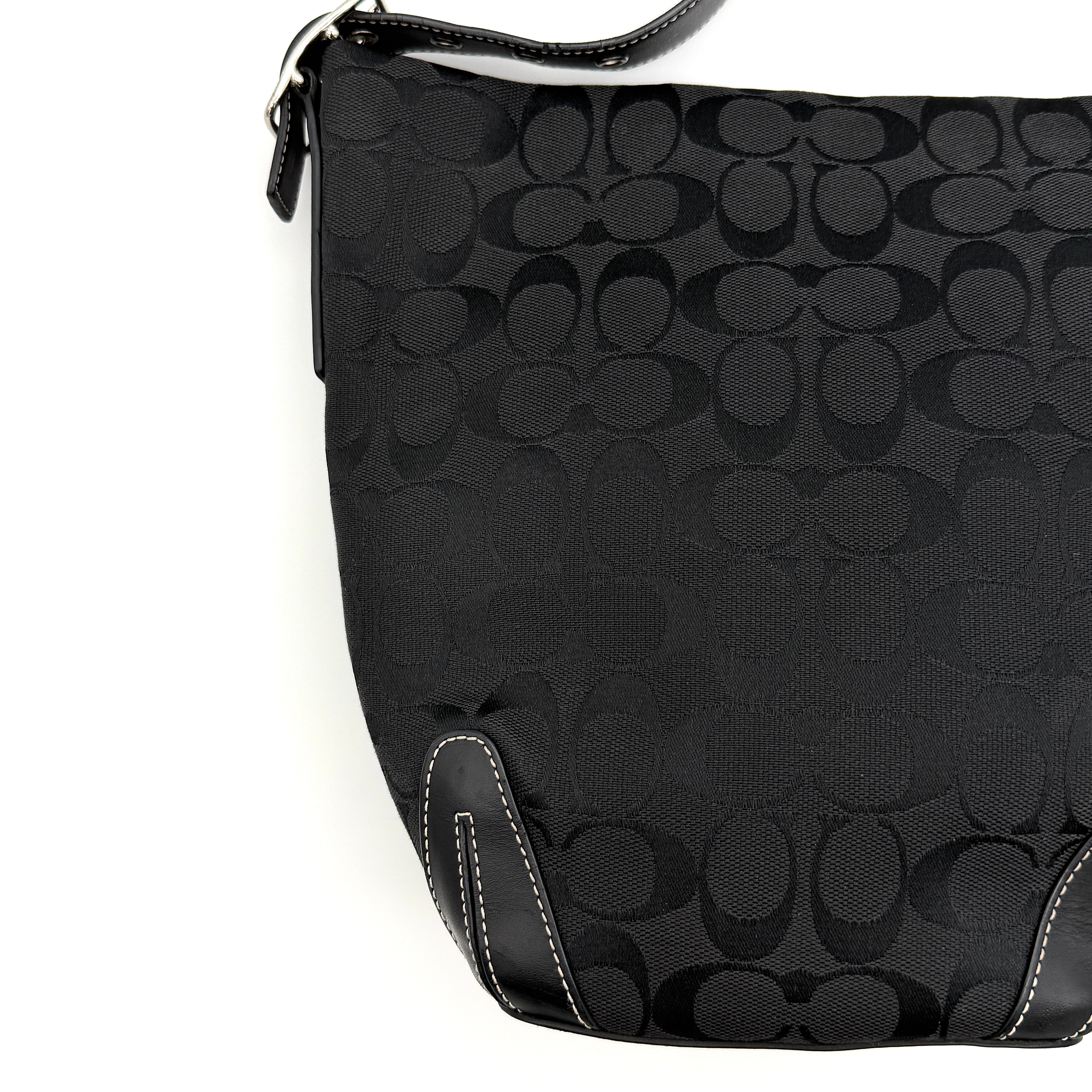 Coach 2Way Signature Bucket Hobo Shoulder Bag Black