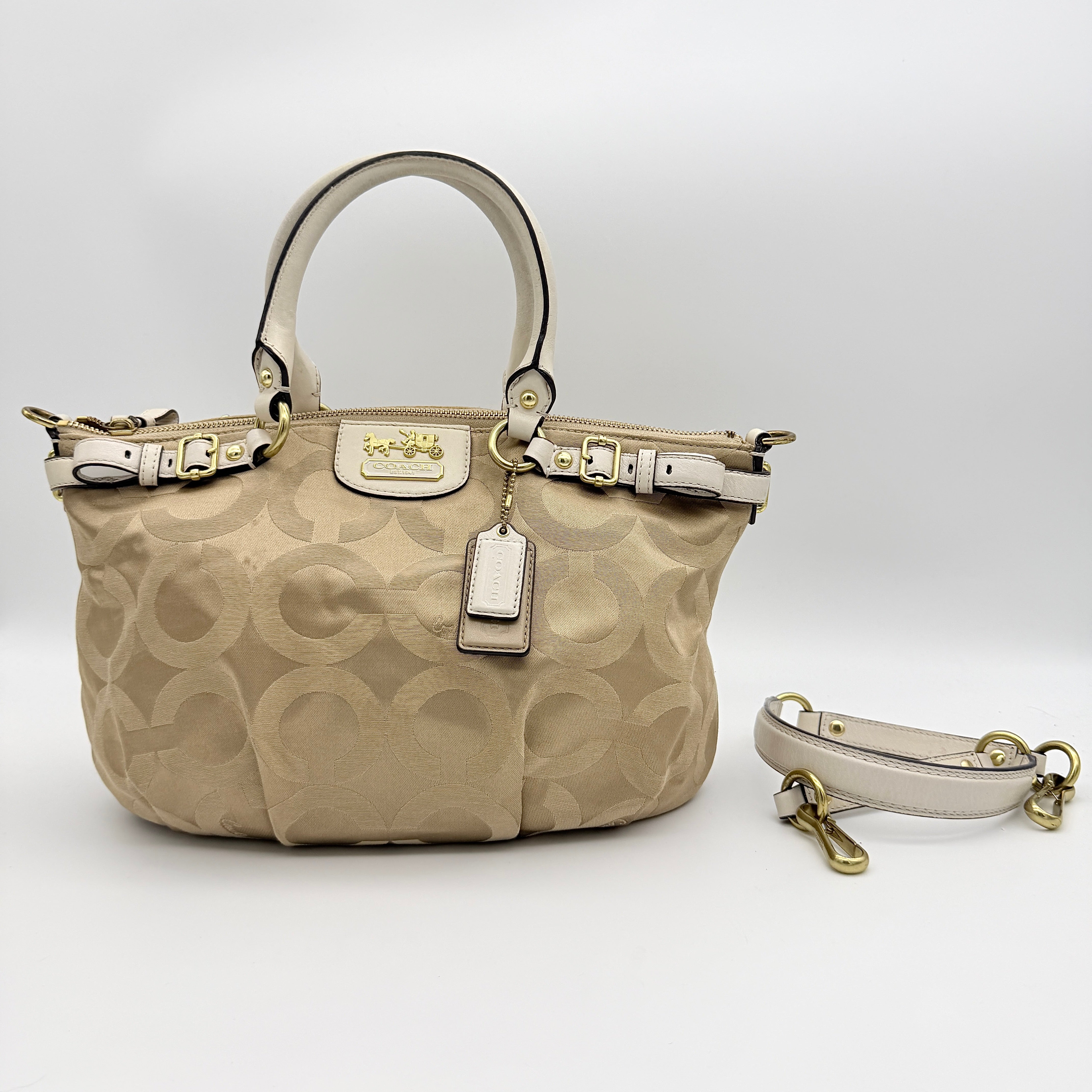 Coach 2Way Madison Op Art Sateen Sophia Shoulder Bag Beige
