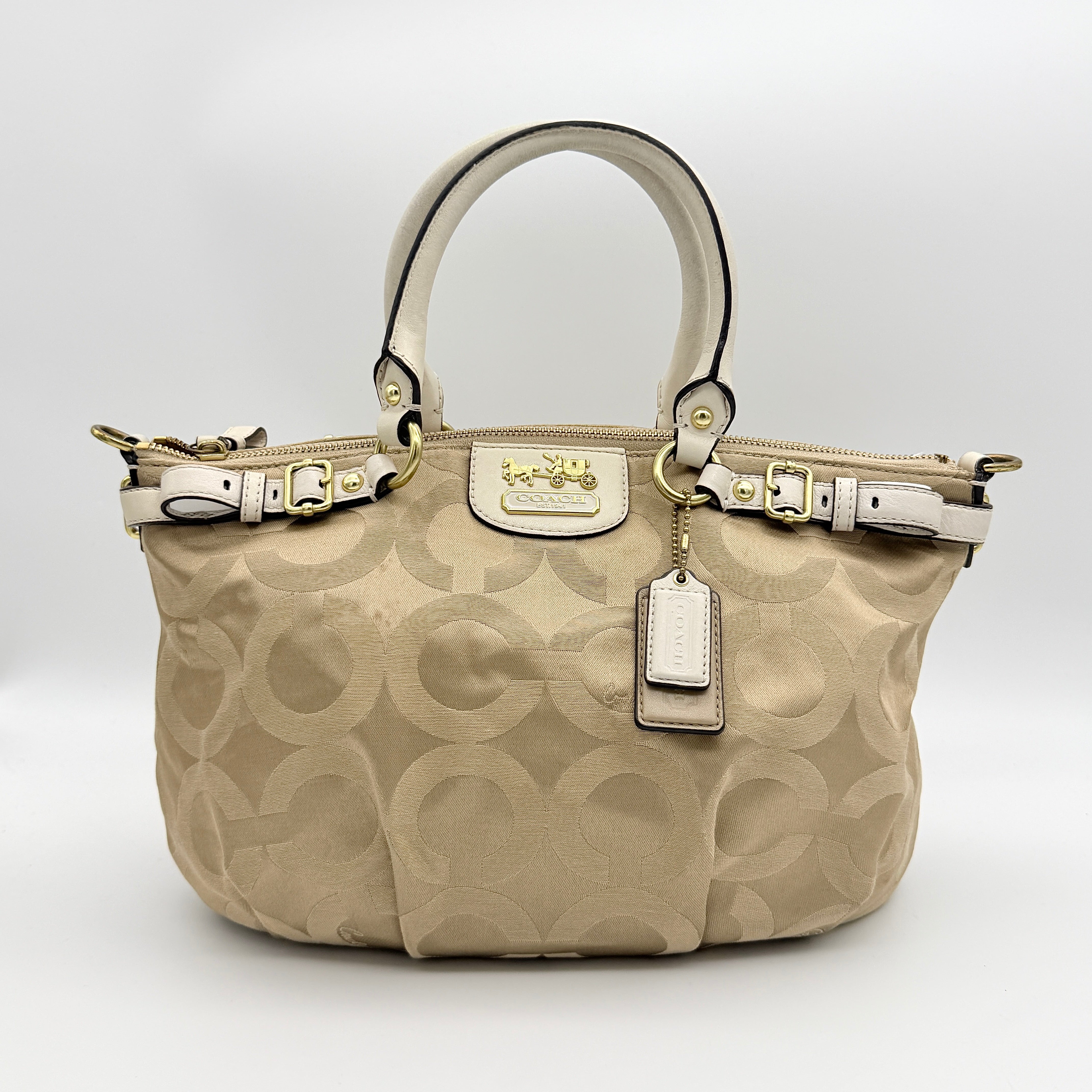Coach 2Way Madison Op Art Sateen Sophia Shoulder Bag Beige