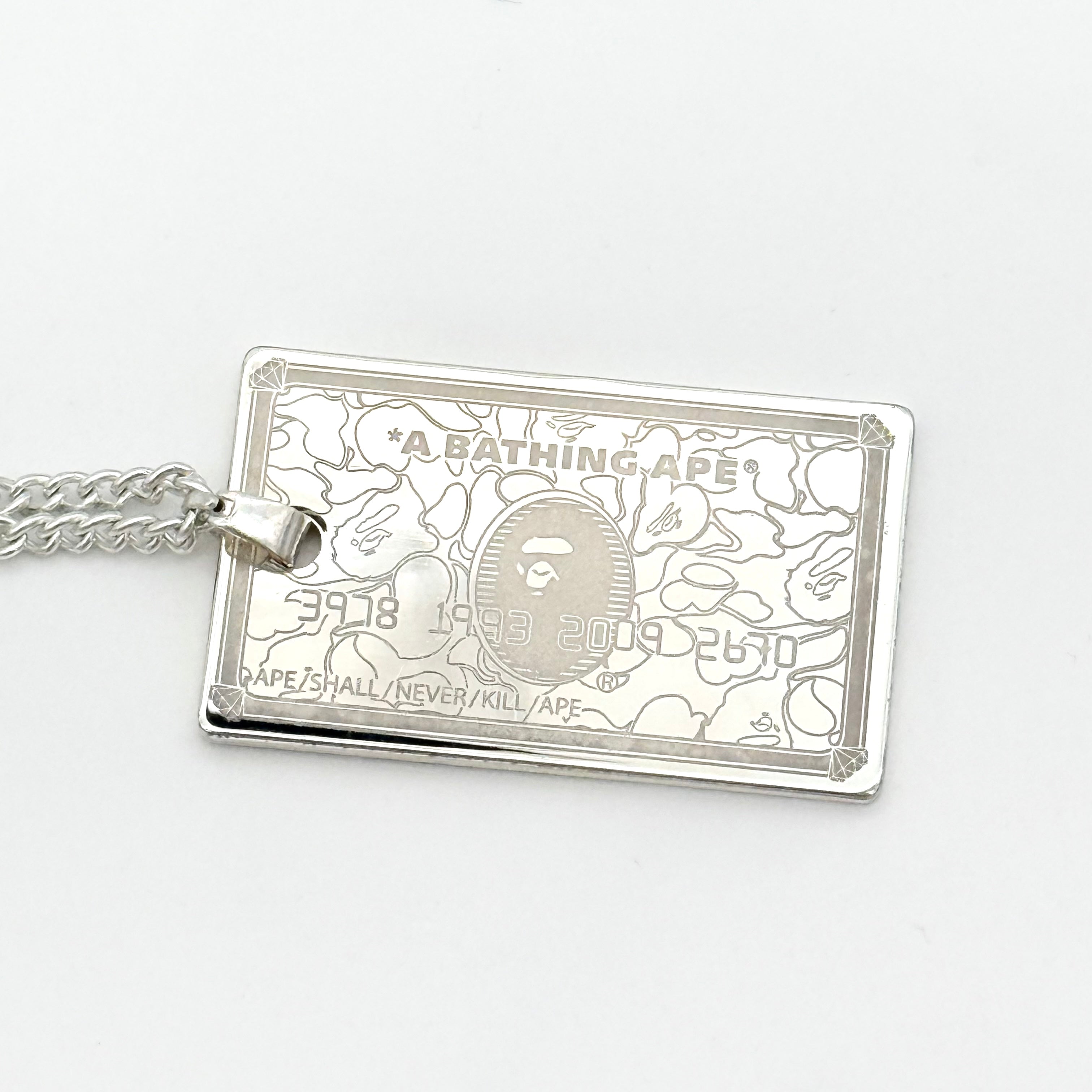 BAPE A Bathing Ape Bape Card Novelty Pendant Necklace Silver